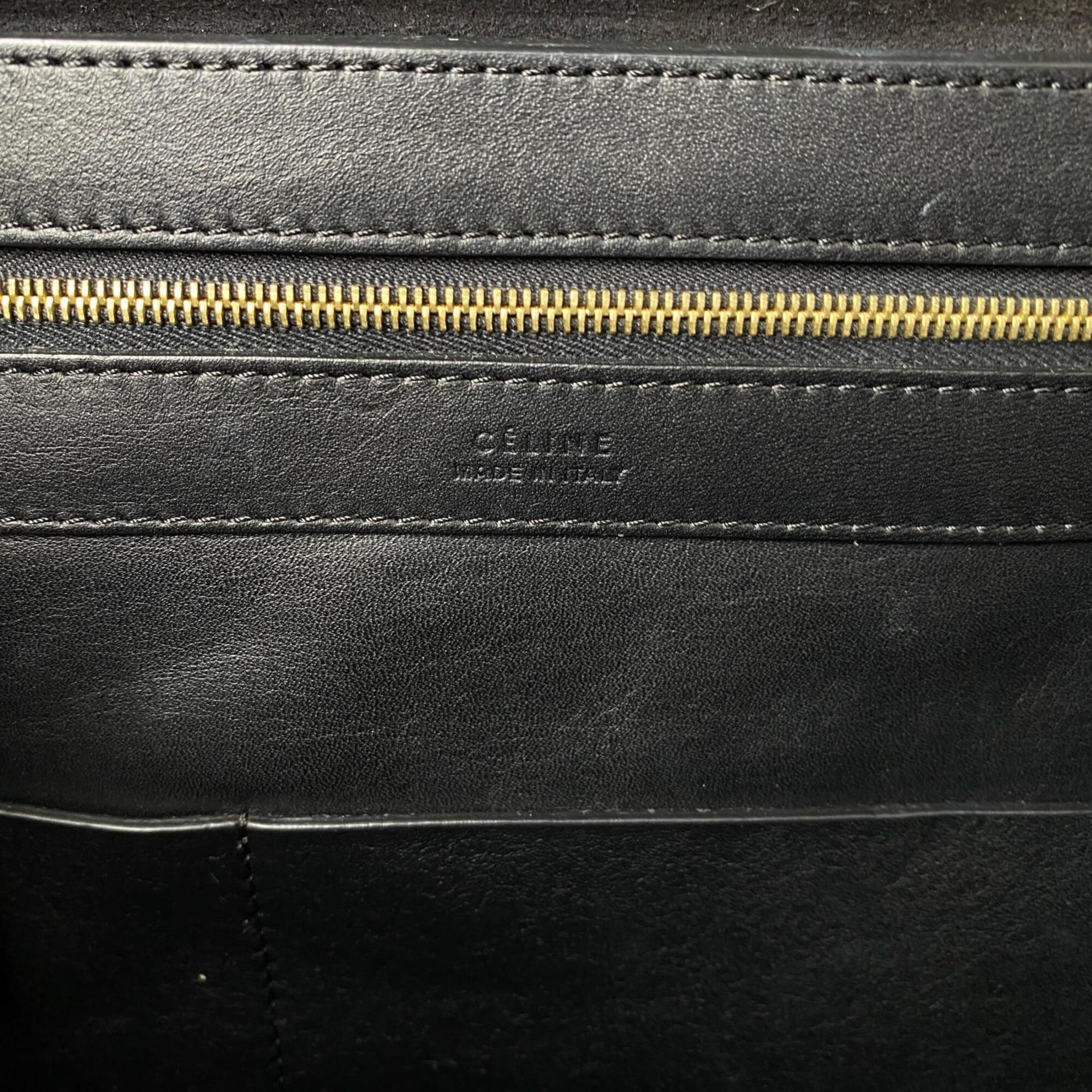 Celine Black White Leather Pouch Tote Bag (Pre-Owned)