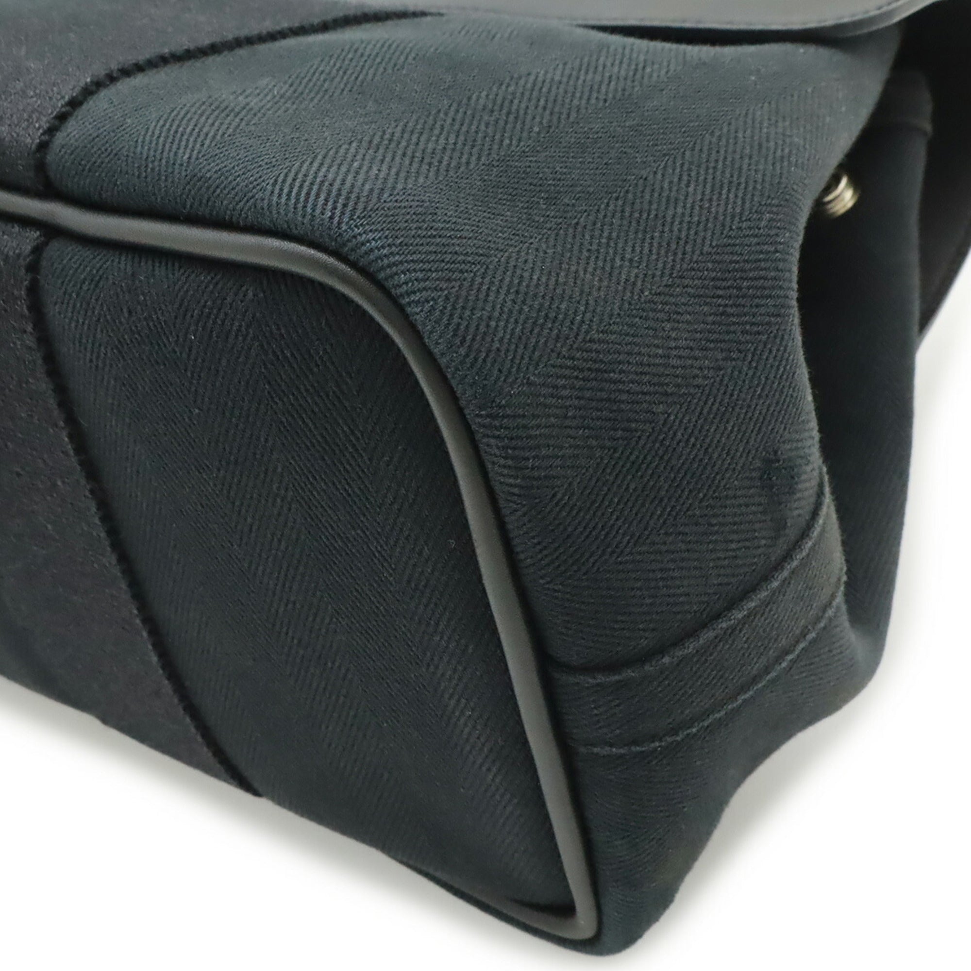 Hermes Valparaiso Black Toile Chevron Leather Handbag Tote Bag (Pre-Owned)