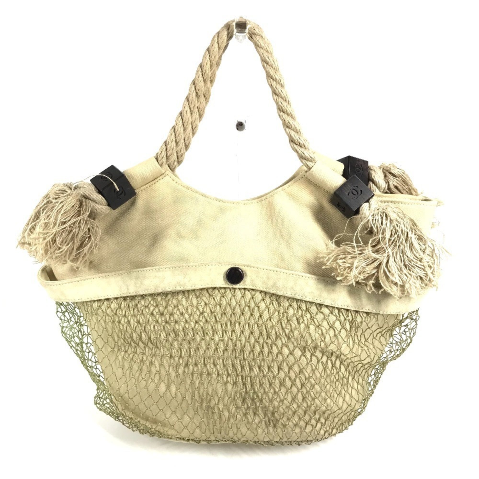 Chanel Beige Canvas Handbag Shoulder Bag (Pre-Owned)