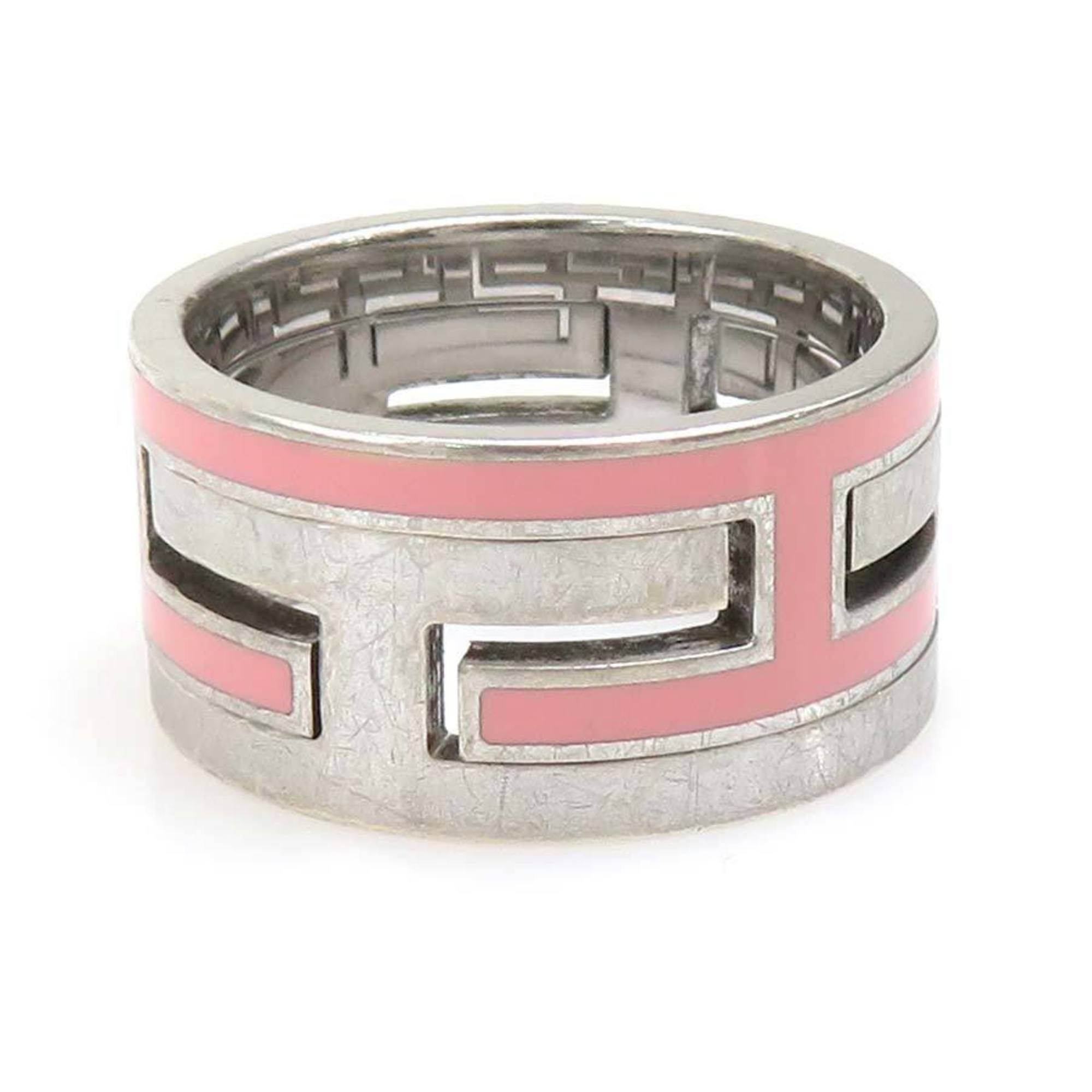Hermes Silver Pink Enamel Silver 925 Band Ring (Pre-Owned)