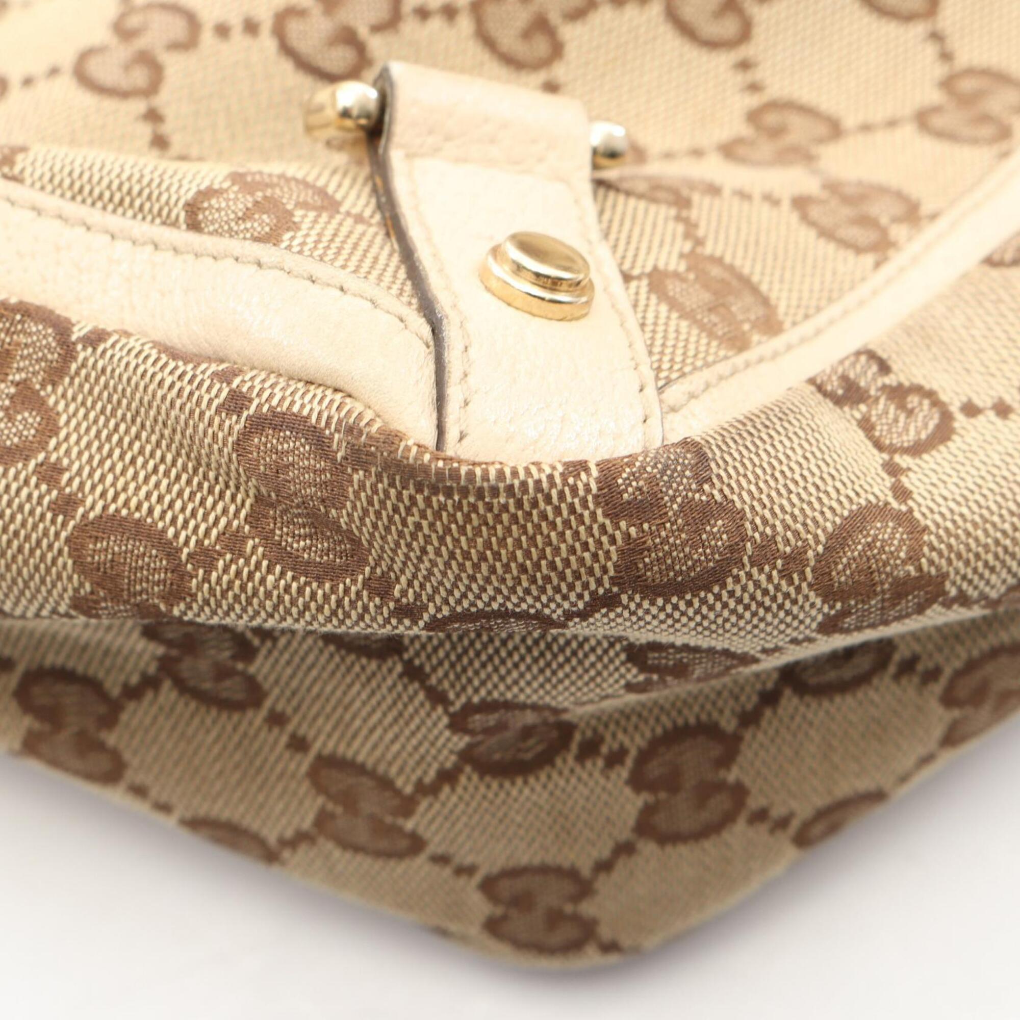 Gucci Beige Ivory Canvas Leather Handbag Tote Bag (Pre-Owned)