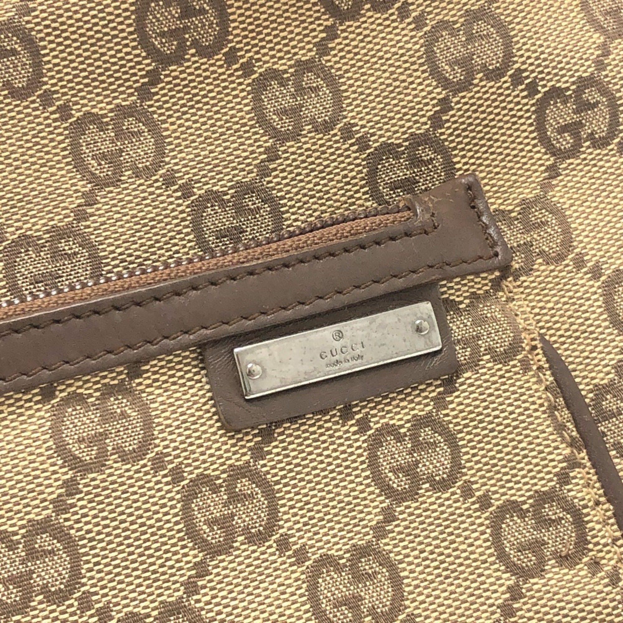 Gucci Beige Canvas Handbag Shoulder Bag (Pre-Owned)