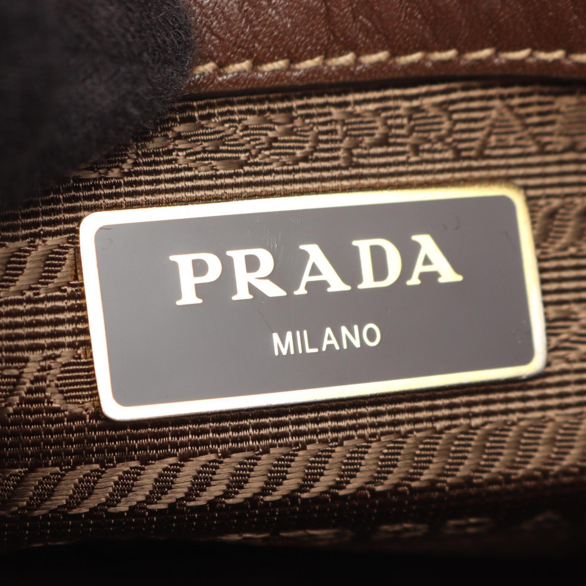 Prada Beige Brown Canvas Leather Handbag (Pre-Owned)