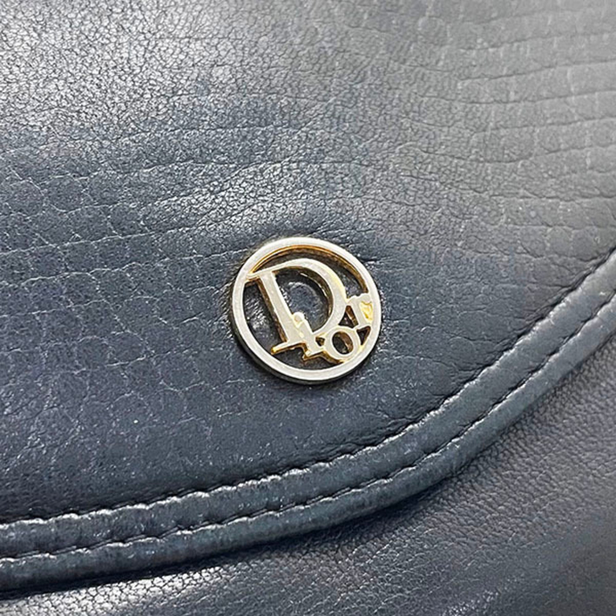 Christian Dior Black Leather Long Wallet (Tri-Fold) (Pre-Owned)
