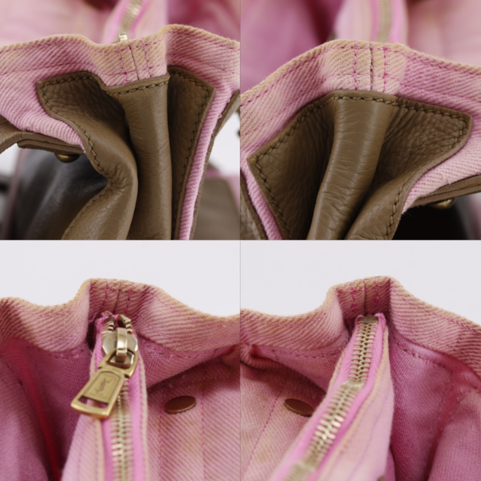 Yves Saint Laurent Brown Pink Leather Canvas Handbag (Pre-Owned)