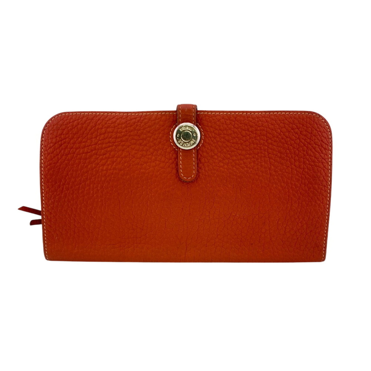 Hermes Red Color Togo Leather Long Wallet (Bi-Fold) (Pre-Owned)