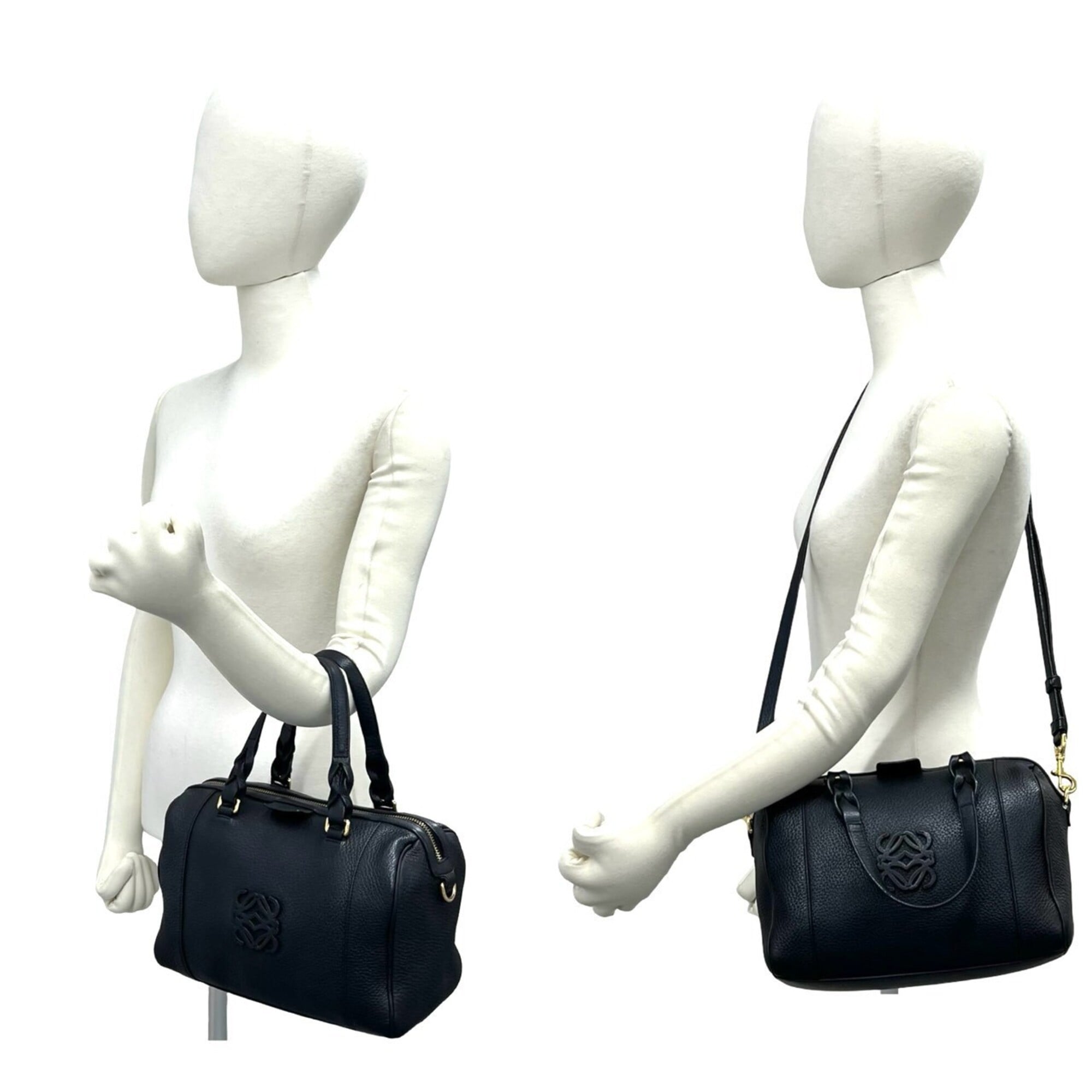 Loewe Black Leather Boston Bag Handbag Shoulder Bag (Pre-Owned)
