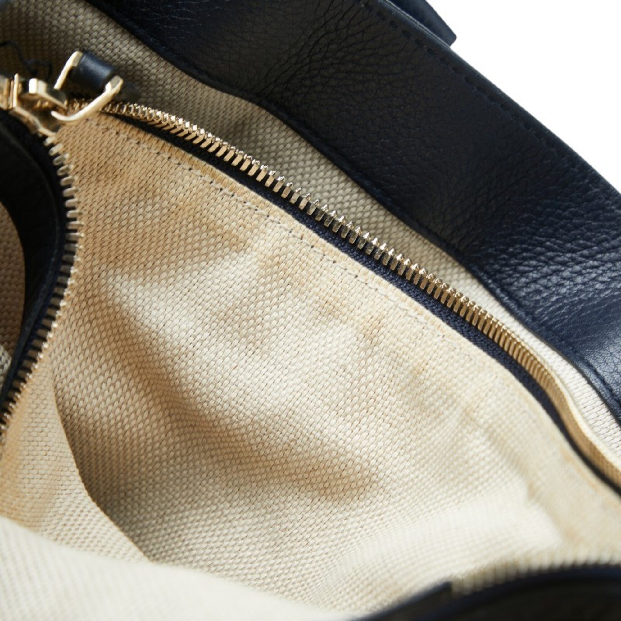 Gucci Navy Leather Shoulder Bag Tote Bag (Pre-Owned)