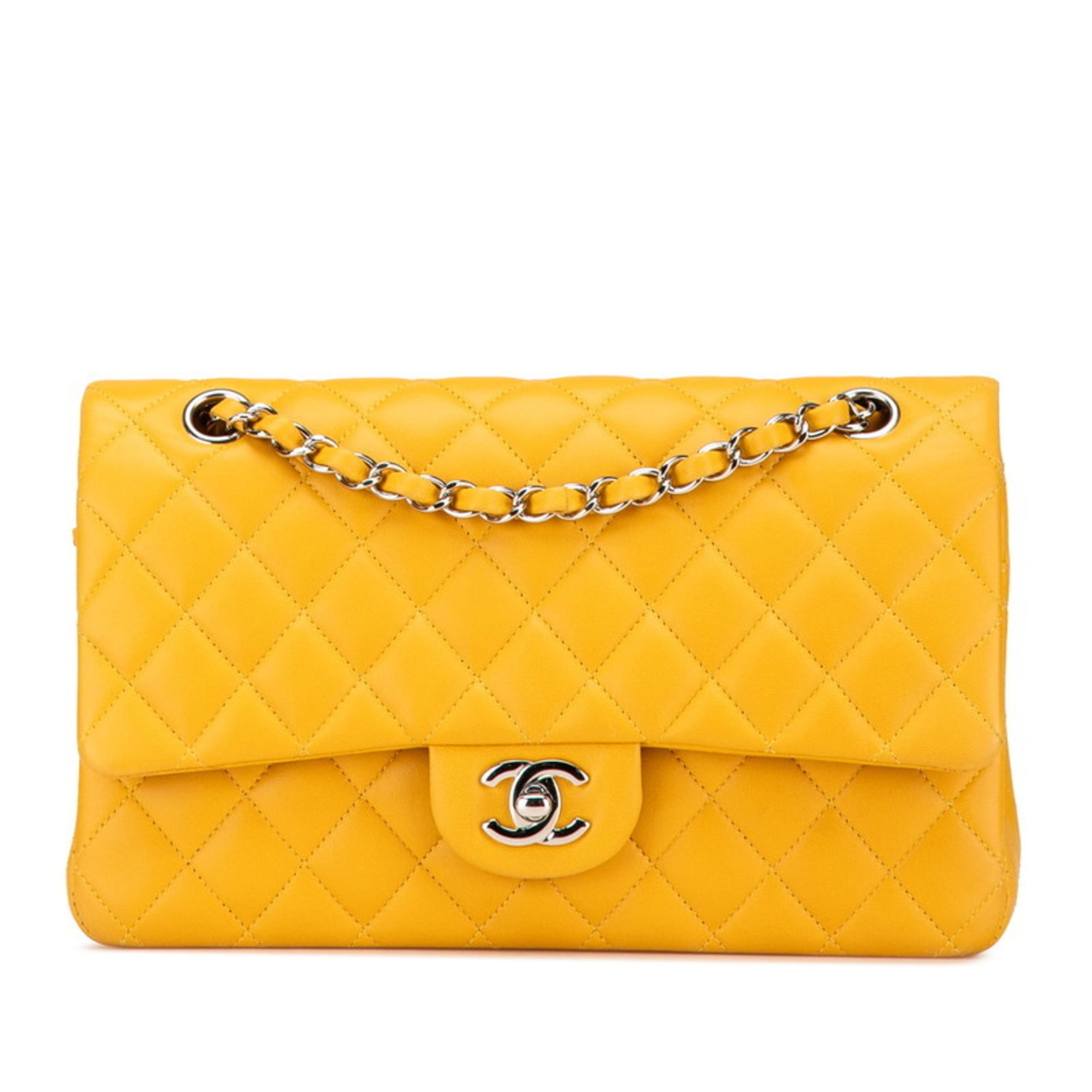 Chanel Silver Yellow Leather Shoulder Bag (Pre-Owned)