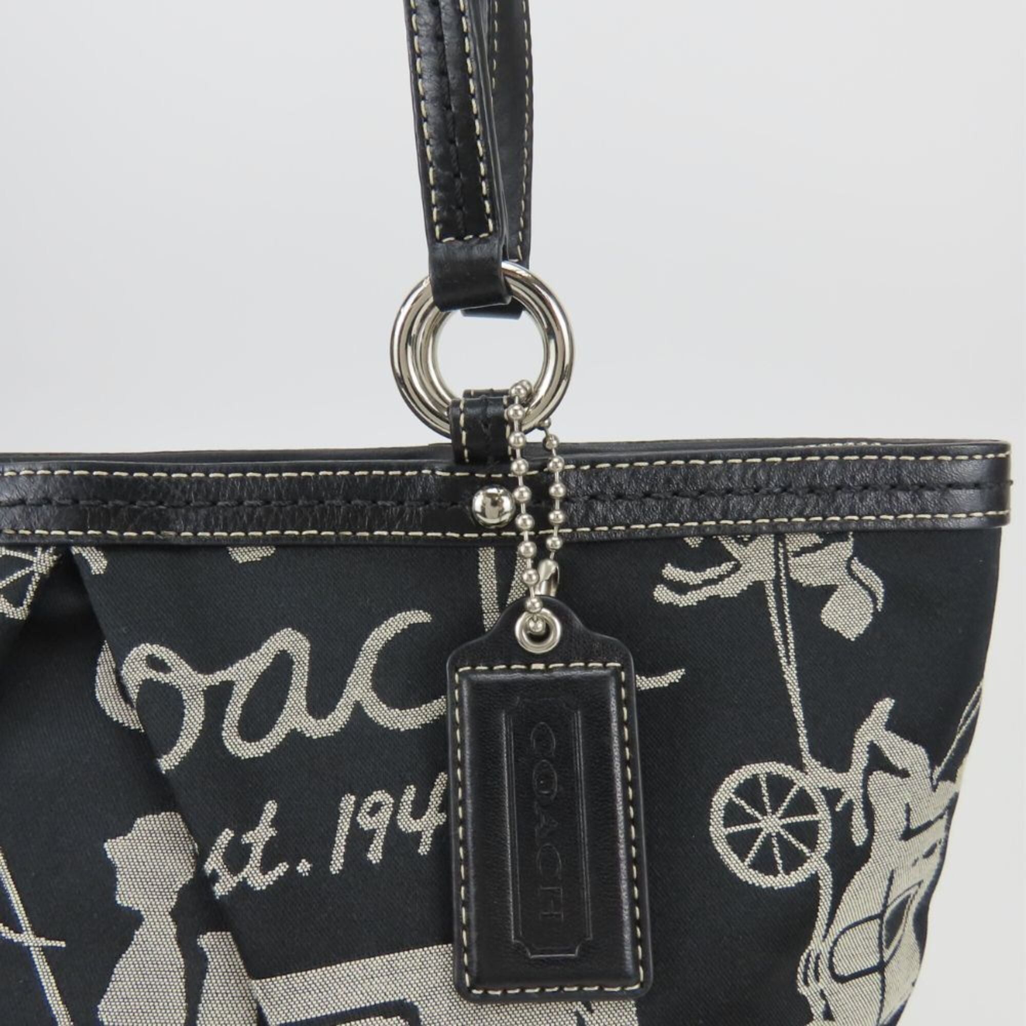 Coach Black Gray Canvas Leather Tote Bag (Pre-Owned)