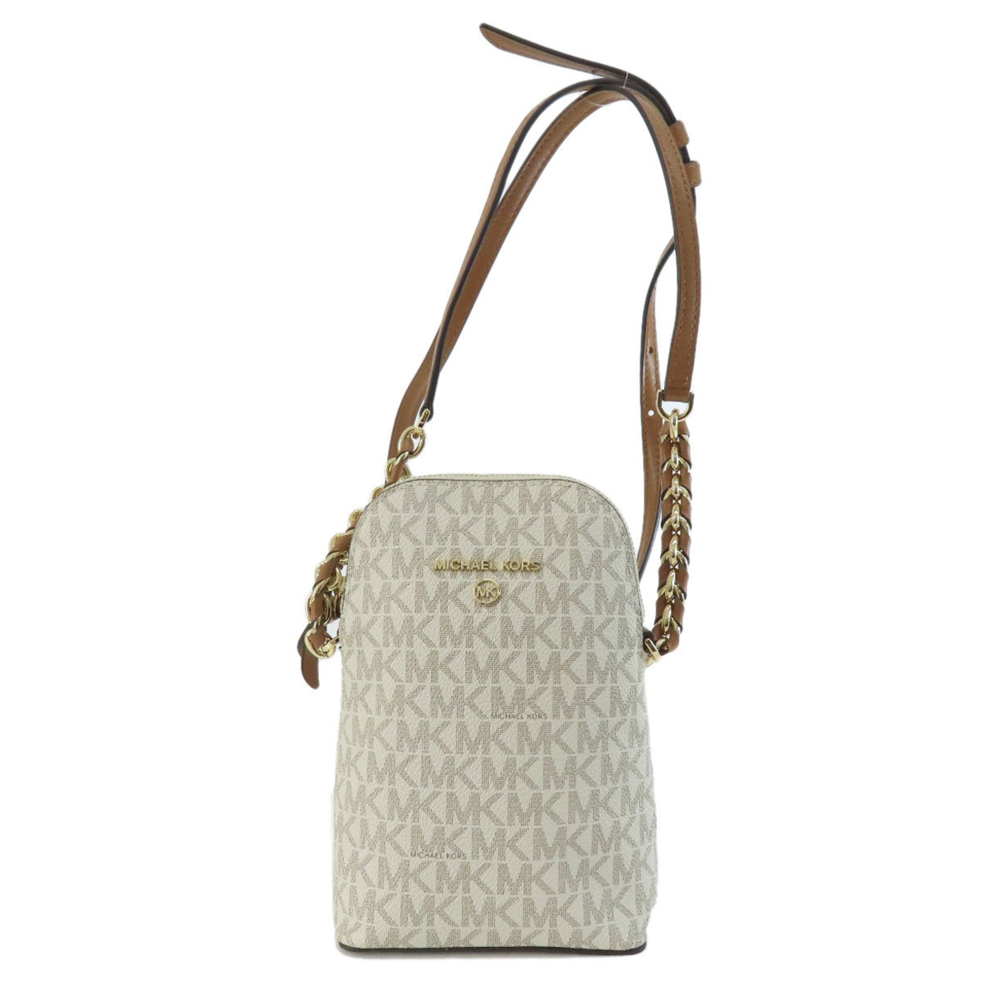 Michael Kors Brown White Coated Canvas Leather Pochette Shoulder Bag (Pre-Owned)