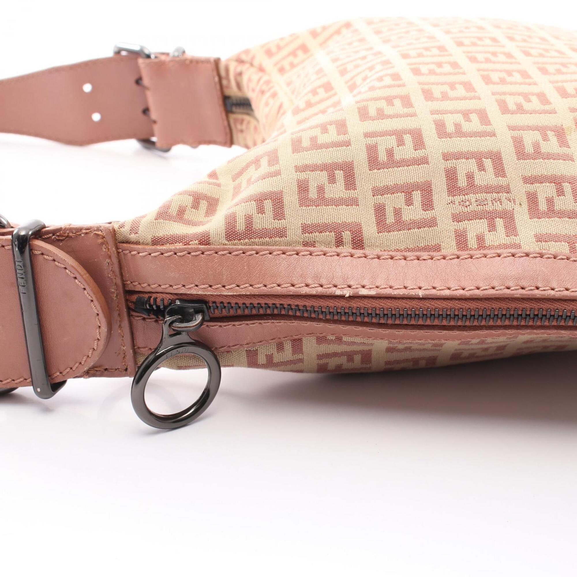 Fendi Zucchino Ivory Pink Canvas Leather Handbag Shoulder Bag (Pre-Owned)