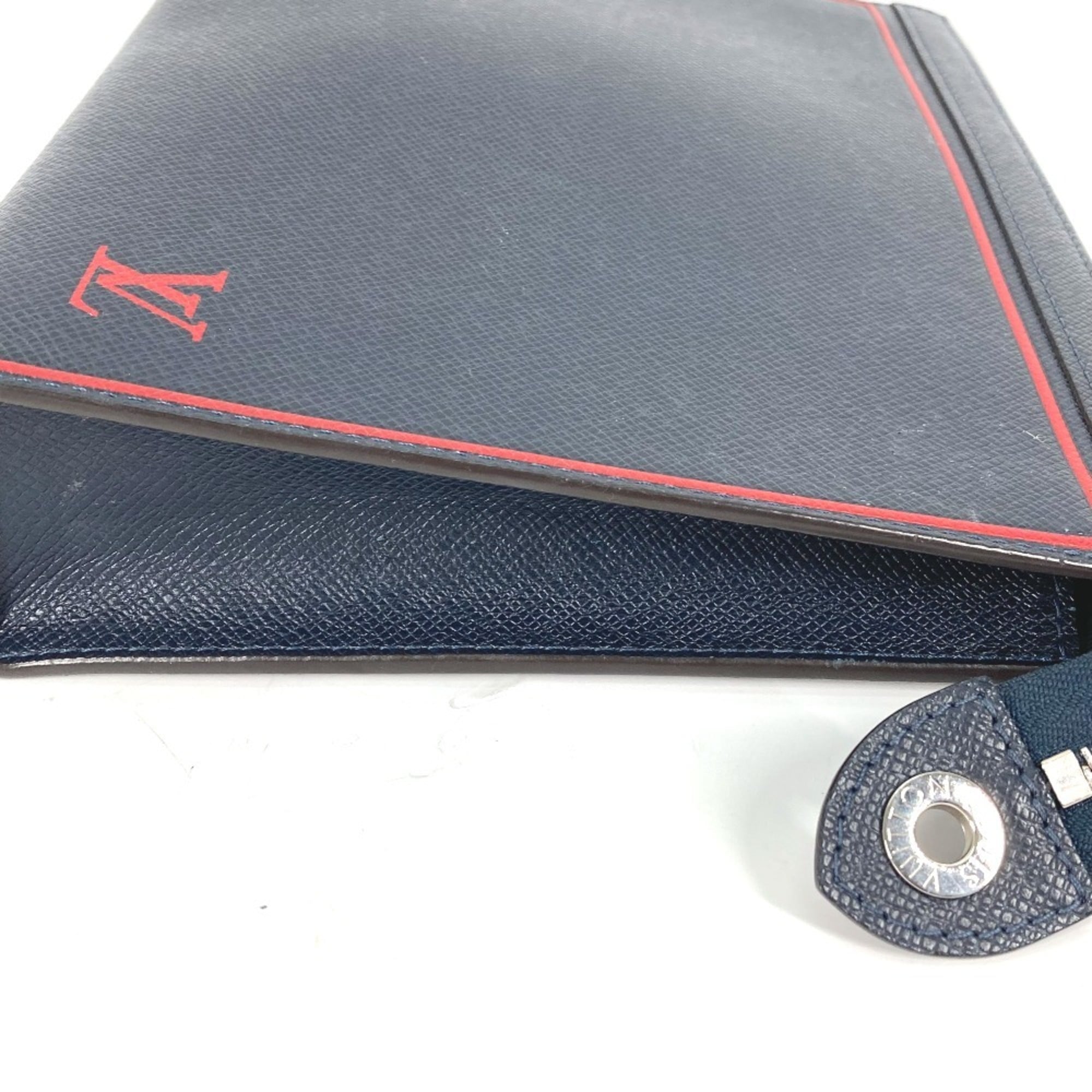 Louis Vuitton Bicolor Navy Navy Blue Red Color Taiga Leather Pochette Pouch (Pre-Owned)