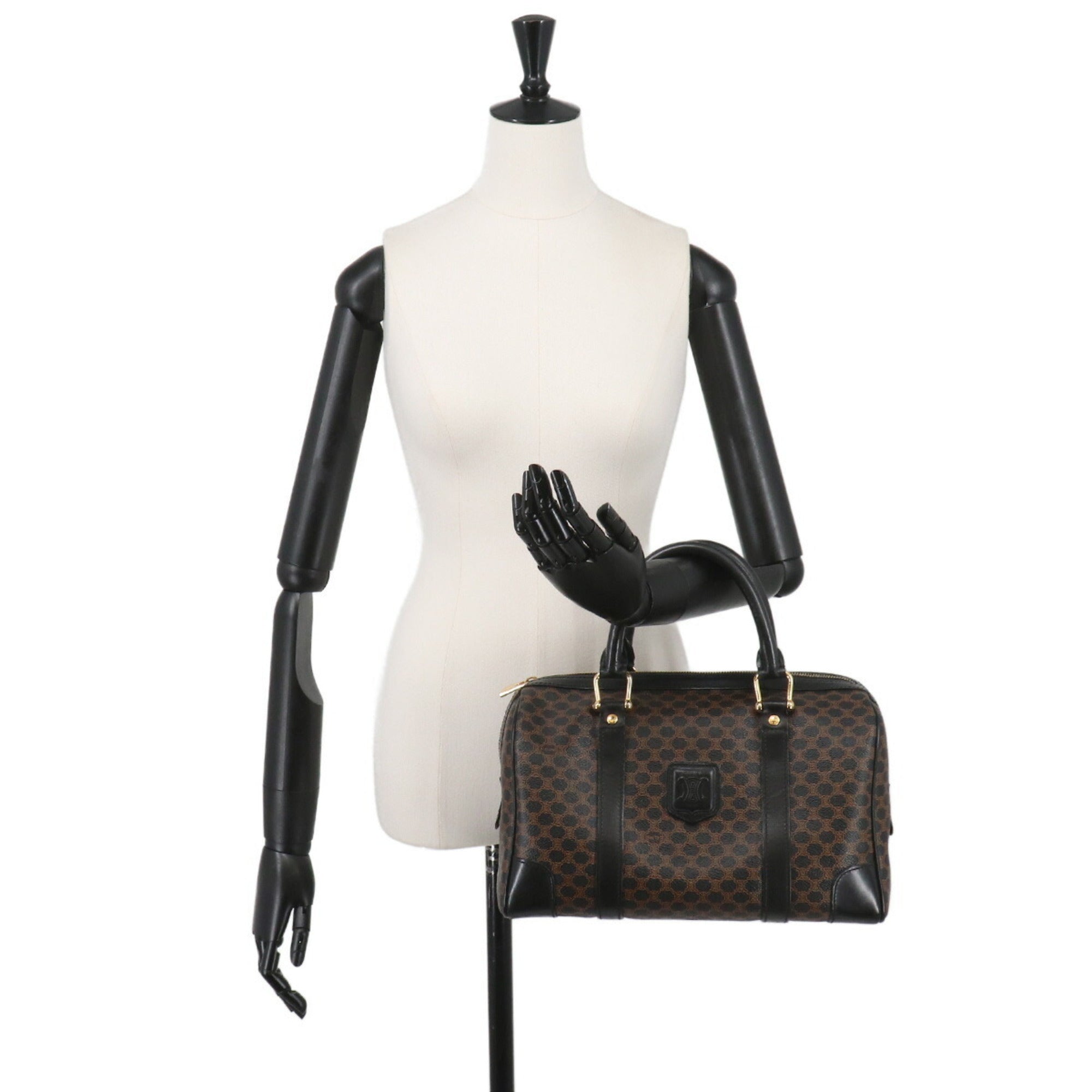 Celine Black Brown Pvc Leather Boston Bag Handbag (Pre-Owned)