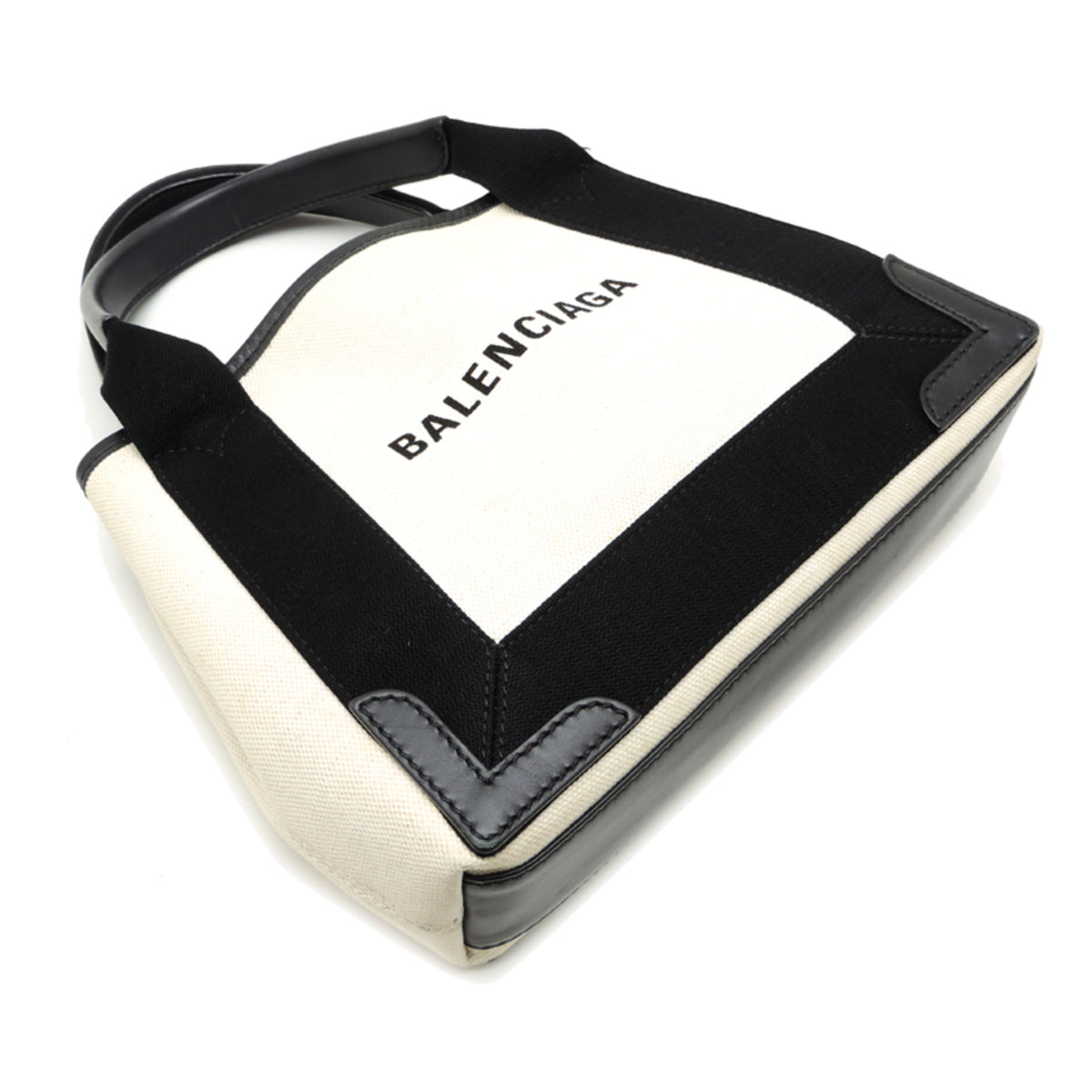 Balenciaga Black White Canvas Leather Handbag Pouch (Pre-Owned)