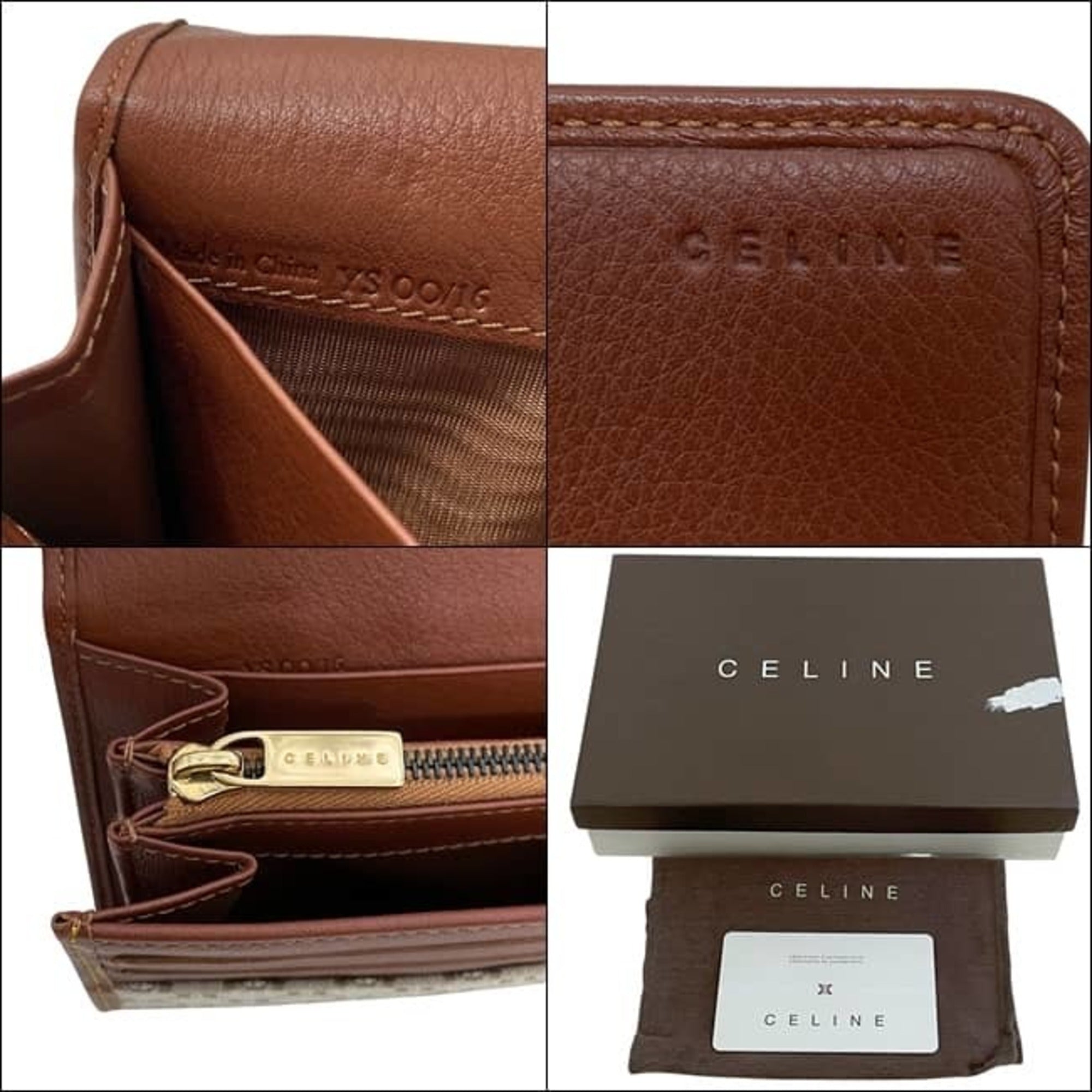 Celine Beige Brown Nylon Leather Long Wallet (Bi-Fold) (Pre-Owned)