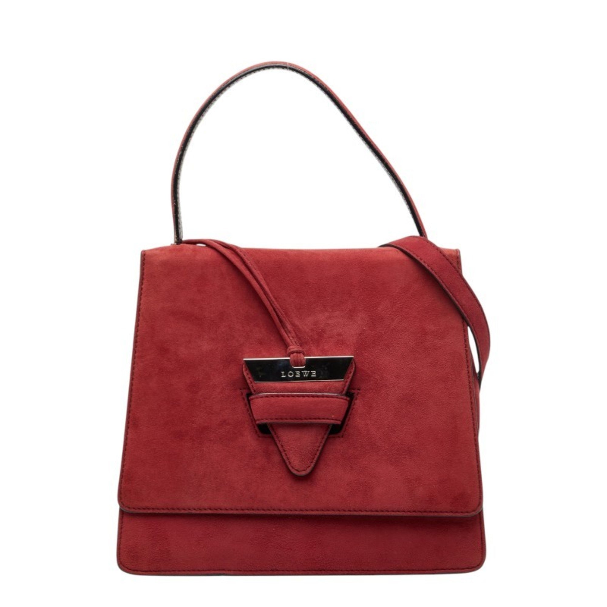 Loewe Red Color Suede Handbag Shoulder Bag (Pre-Owned)