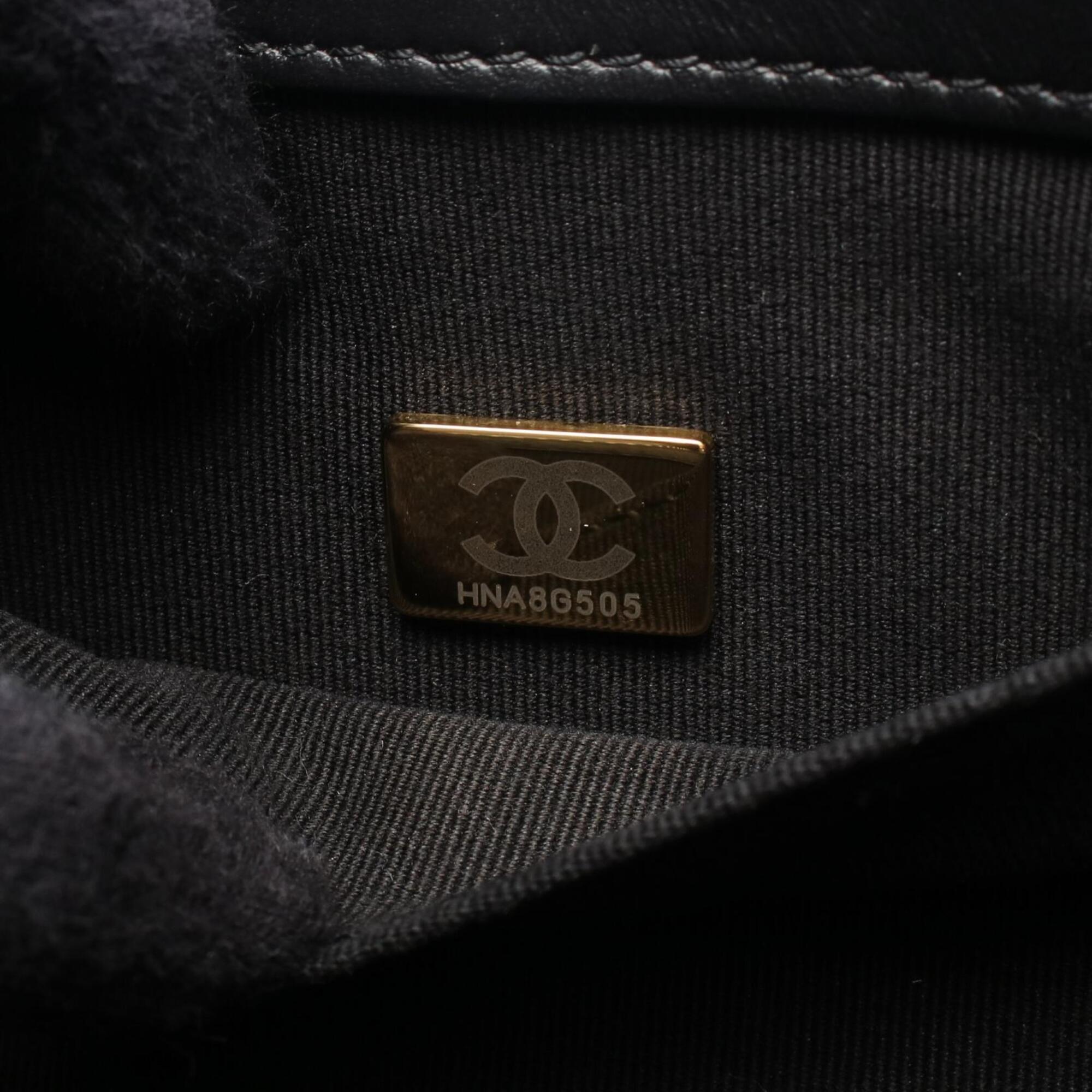 Chanel Black Leather Handbag Shopping Bag Shoulder Bag (Pre-Owned)