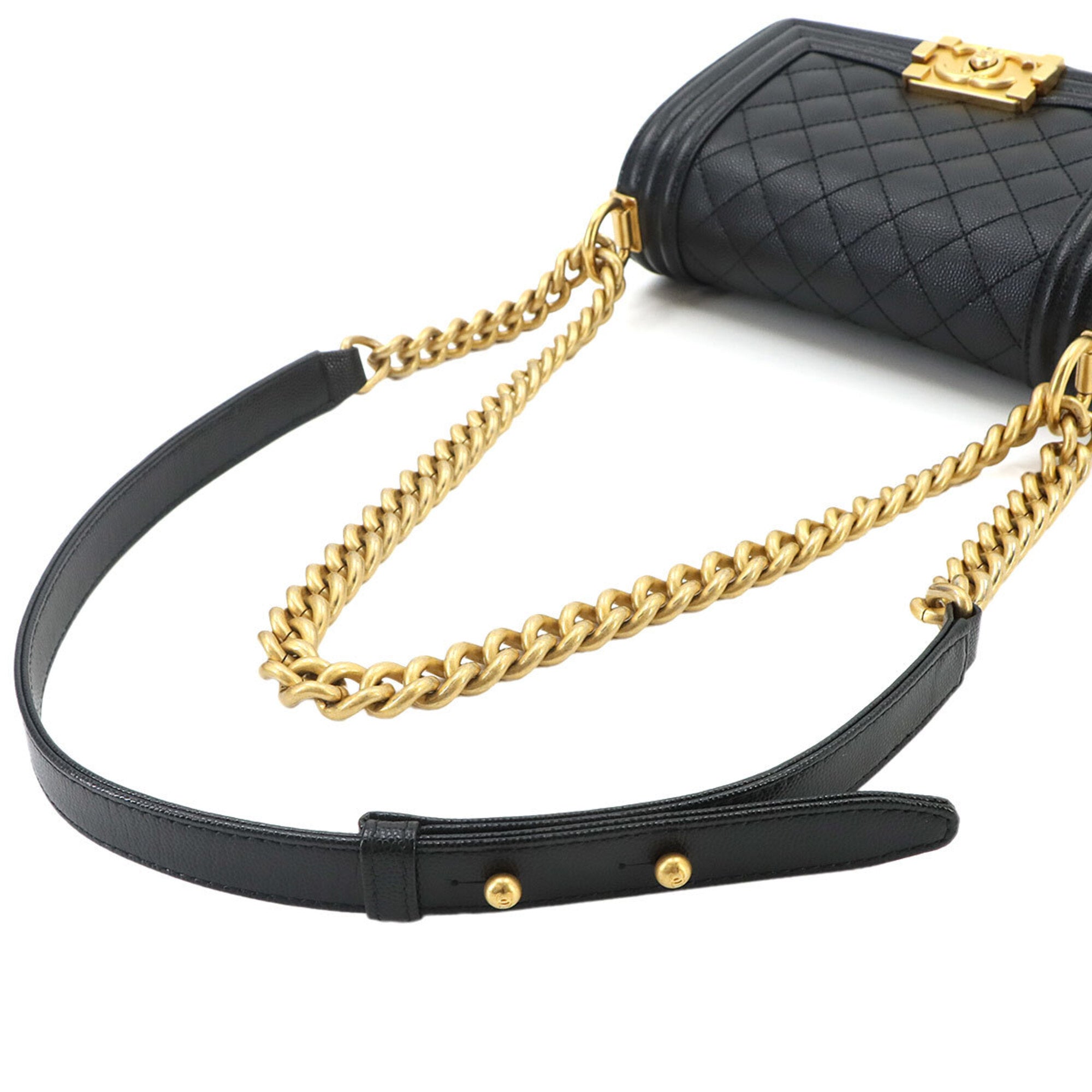 Chanel Boy Chanel Black Grained Calfskin Handbag Shoulder Bag (Pre-Owned)
