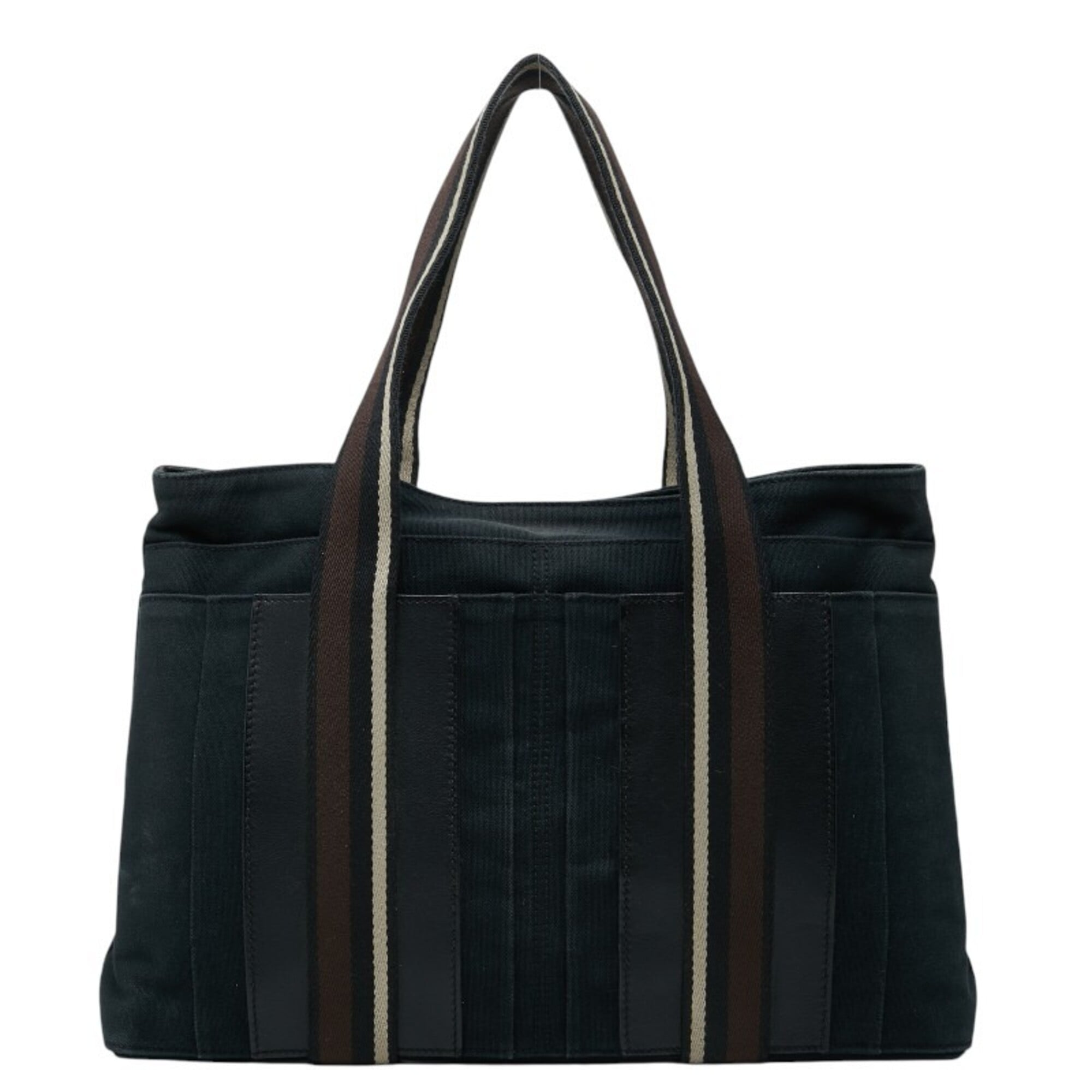 Hermes Troca Horizontal Black Brown Canvas Leather Shoulder Bag Tote Bag (Pre-Owned)