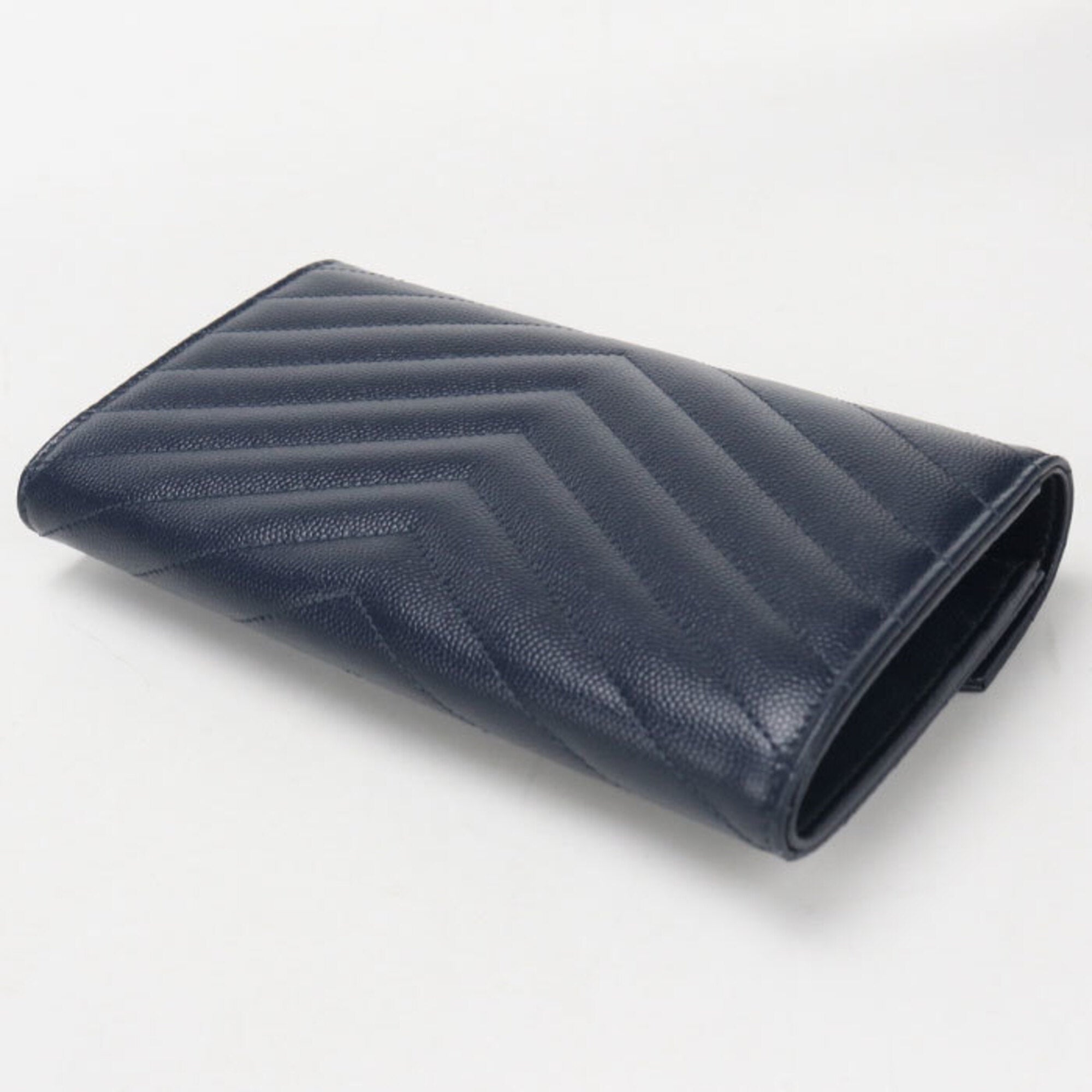 Saint Laurent Navy Leather Long Wallet (Bi-Fold) (Pre-Owned)
