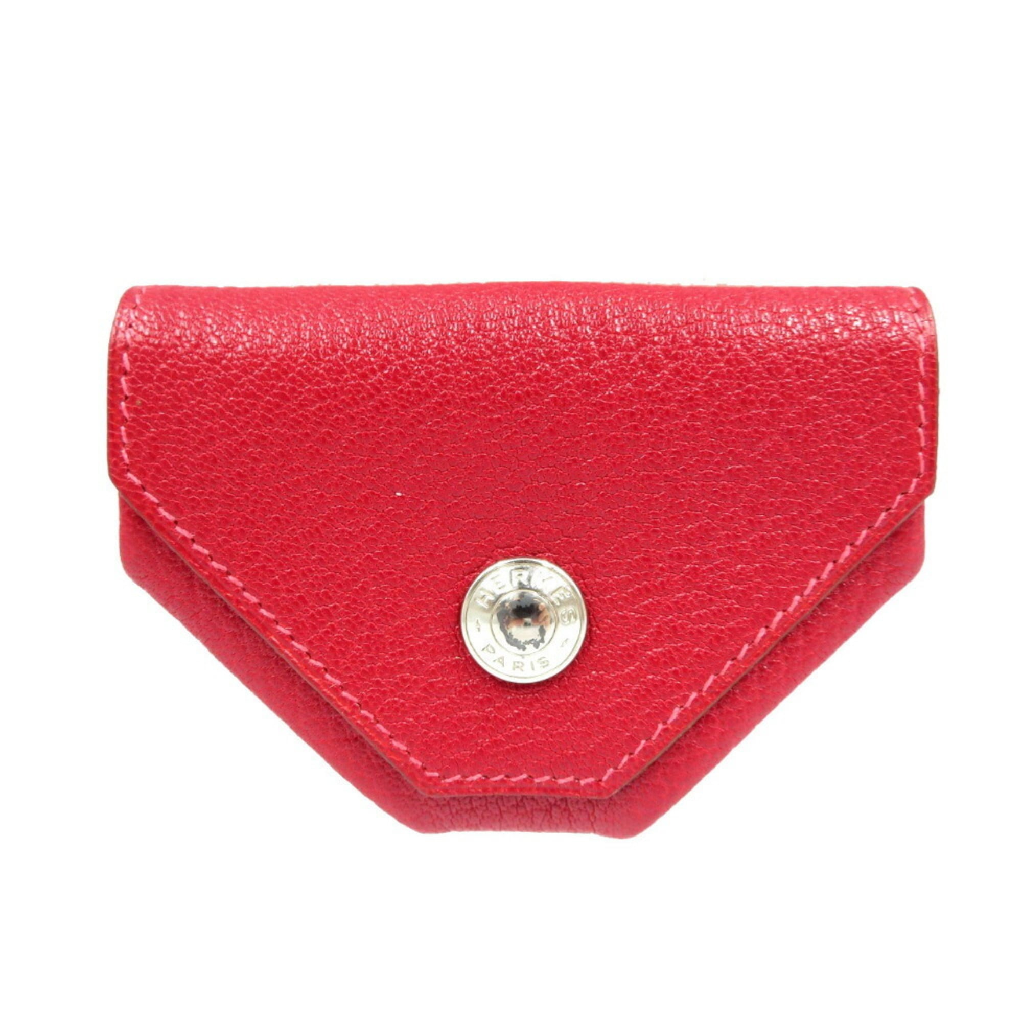 Hermes Orange Red Color Chevre Leather Coin Purse/Coin Case (Pre-Owned)