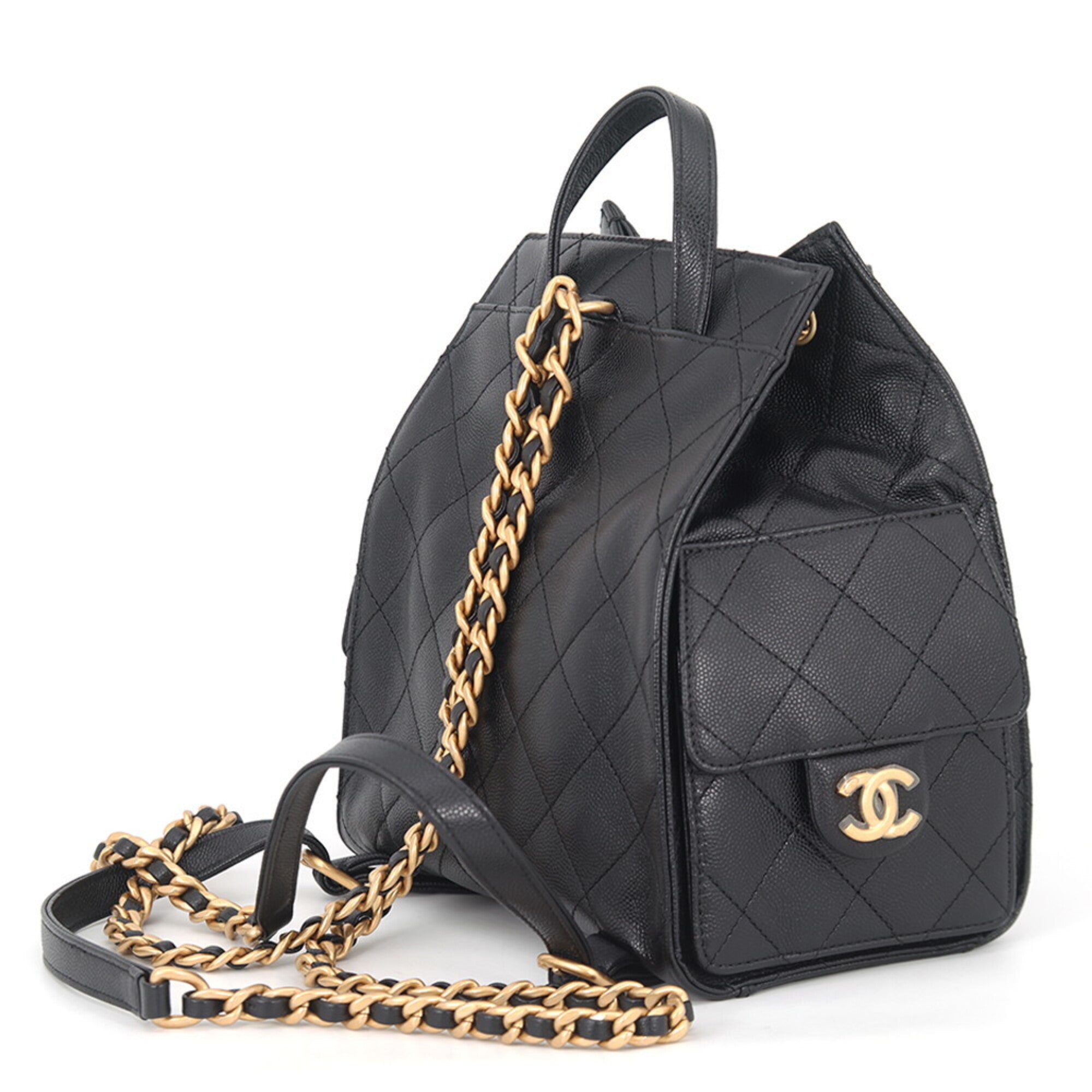 Chanel Black Grained Calfskin Handbag (Pre-Owned)