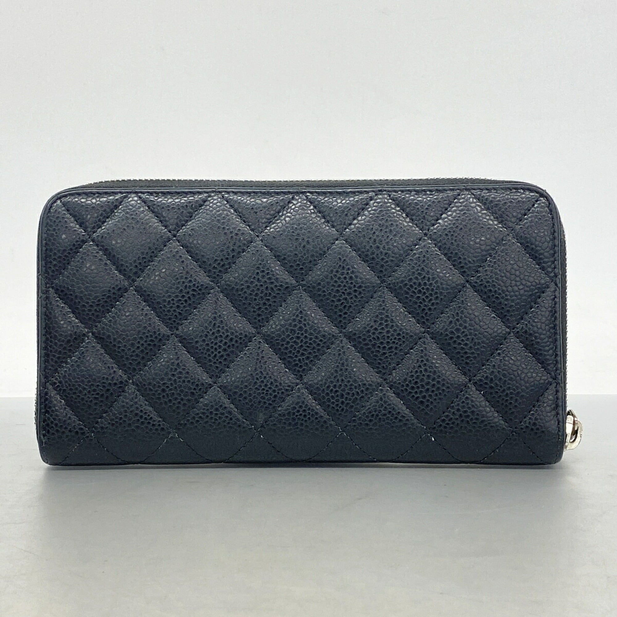 Chanel Black Grained Calfskin Long Wallet (Bi-Fold) (Pre-Owned)