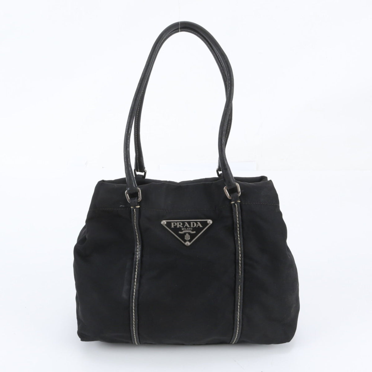Prada Black Leather Nylon Shoulder Bag Tote Bag (Pre-Owned)