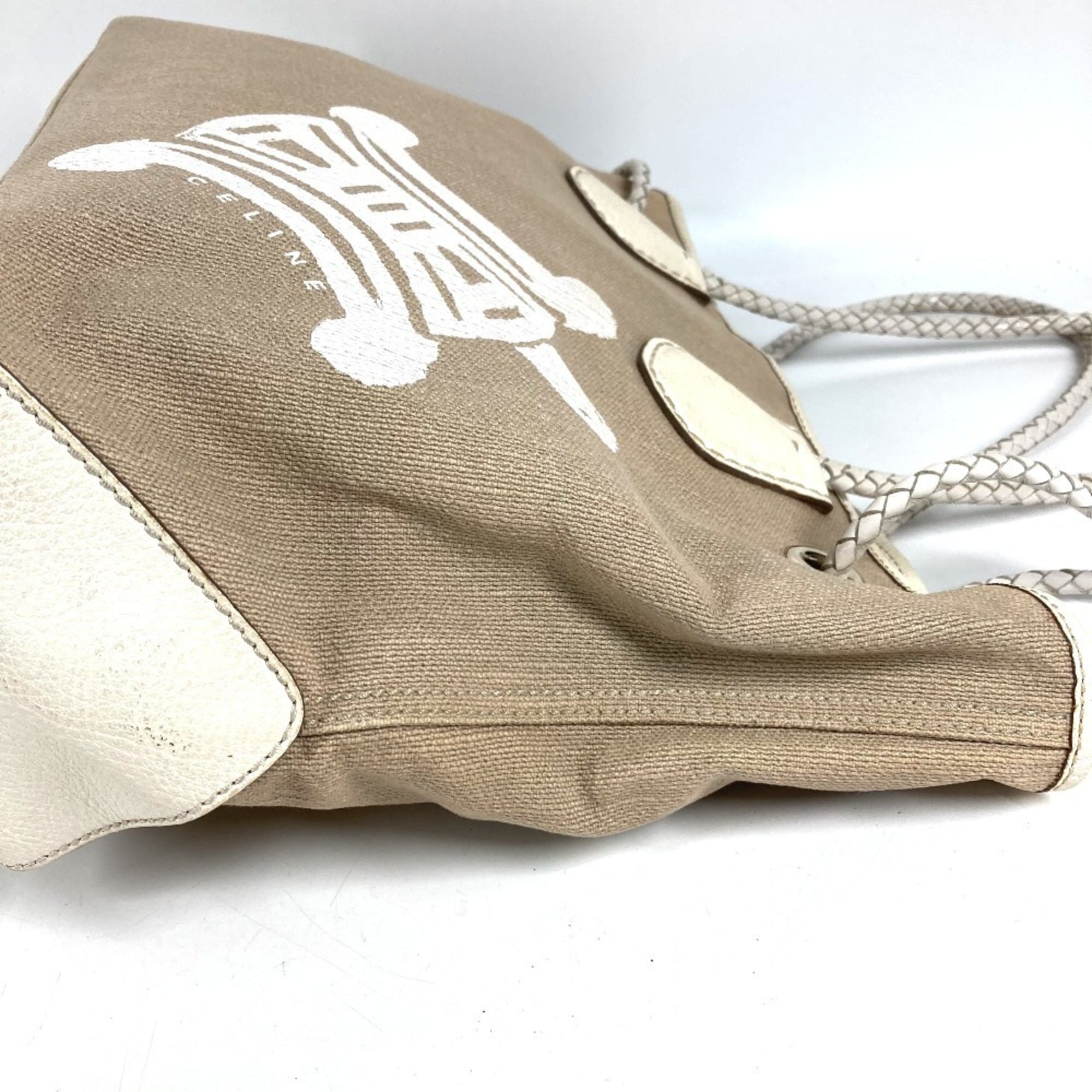 Celine Beige White Leather Shoulder Bag Tote Bag (Pre-Owned)