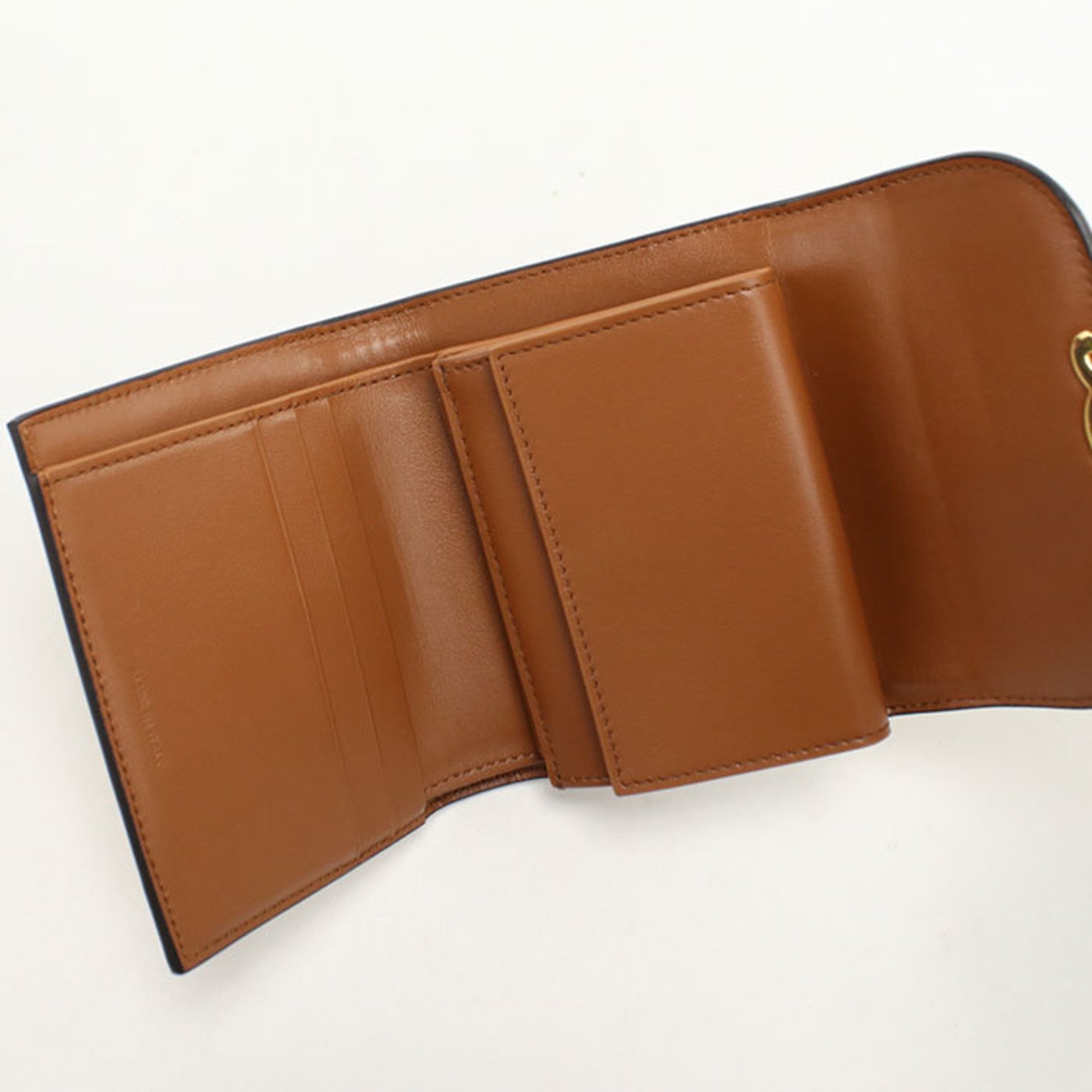 Celine Beige Leather Raffia Wallet (Tri-Fold) (Pre-Owned)