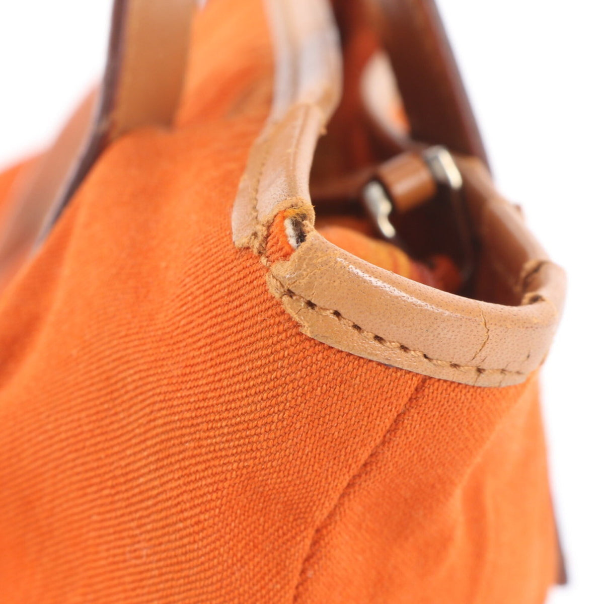 Gucci Brown Orange Leather Canvas Shoulder Bag Tote Bag (Pre-Owned)