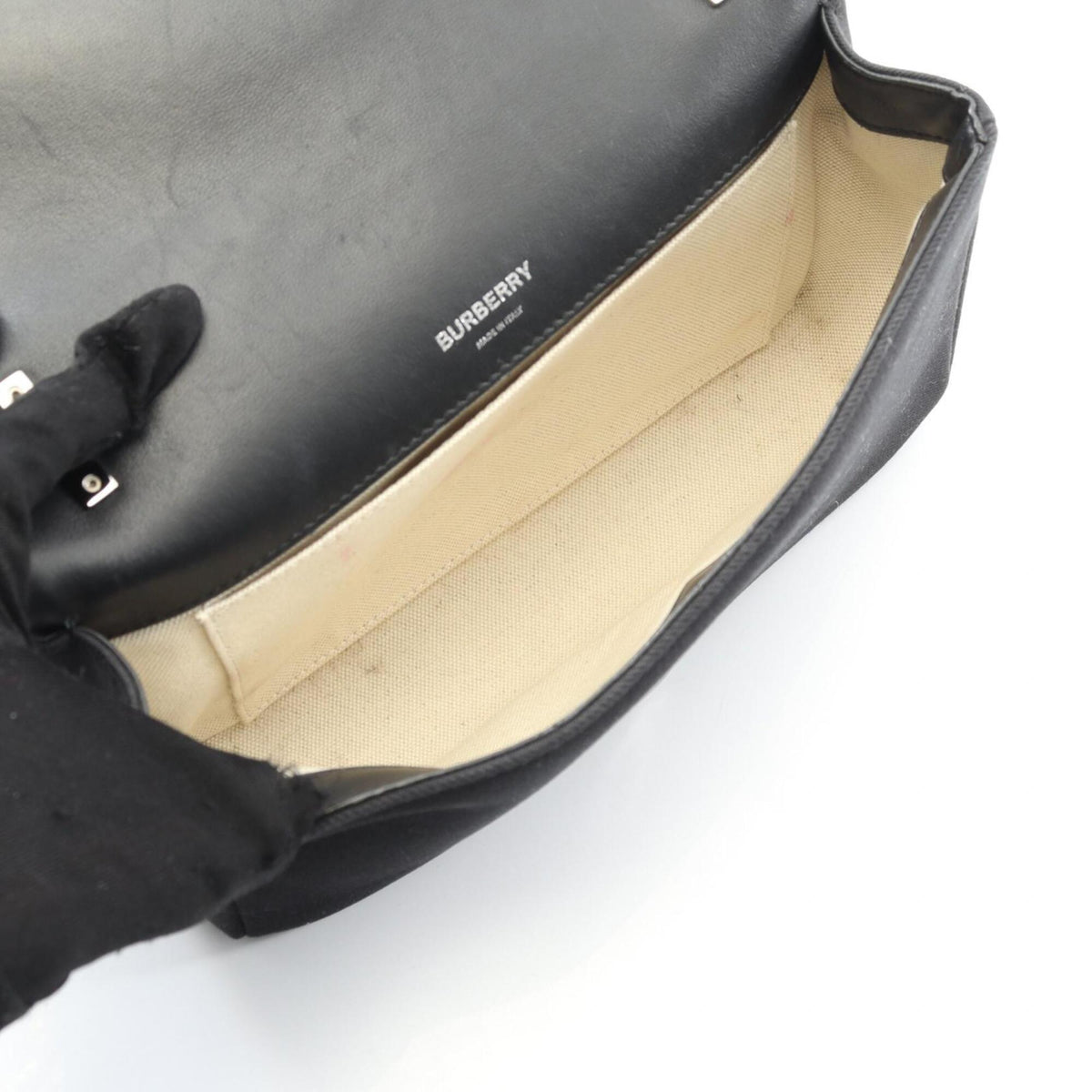 Burberry Black Canvas Leather Handbag Shoulder Bag (Pre-Owned)