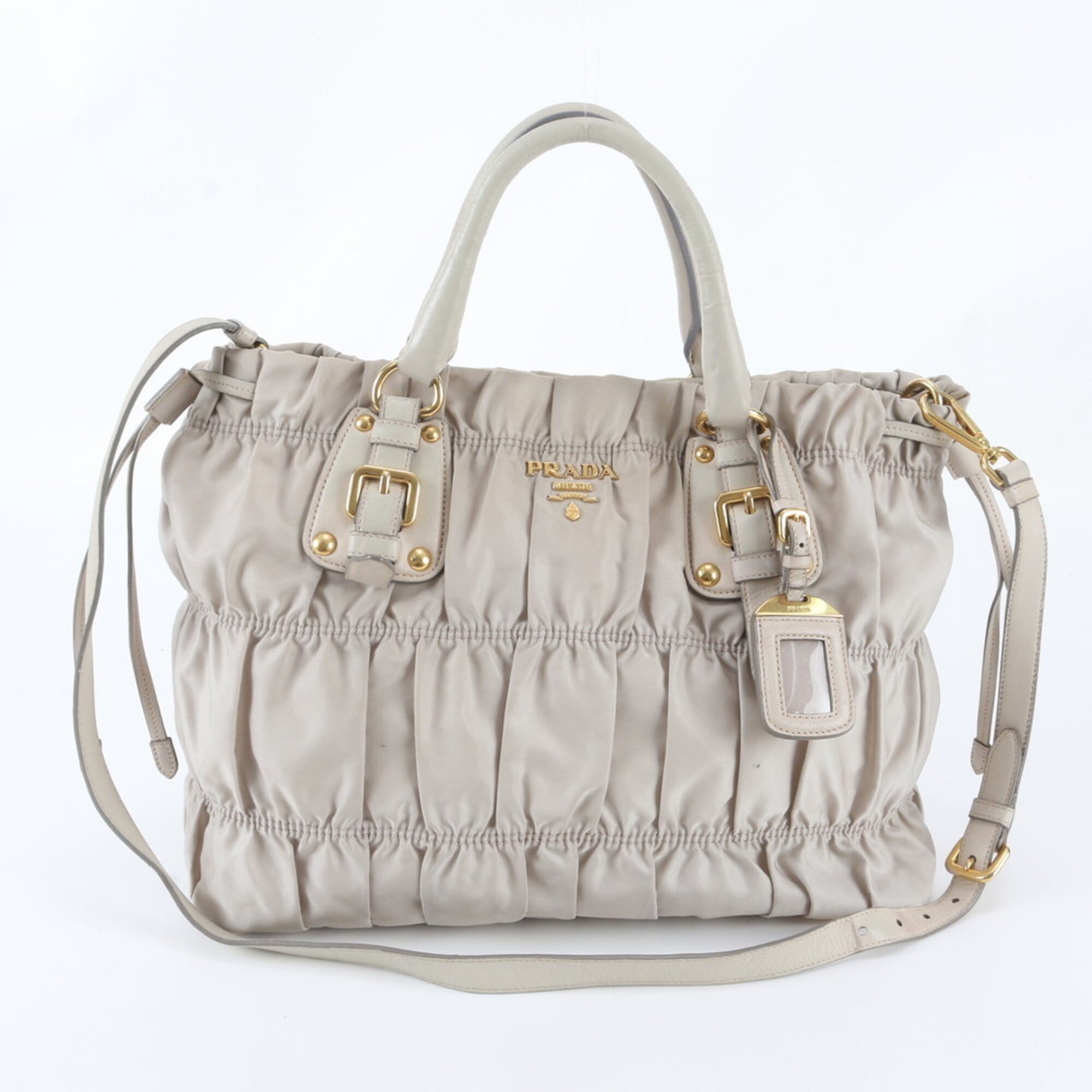 Prada Ivory Nylon Leather Shoulder Bag Tote Bag (Pre-Owned)