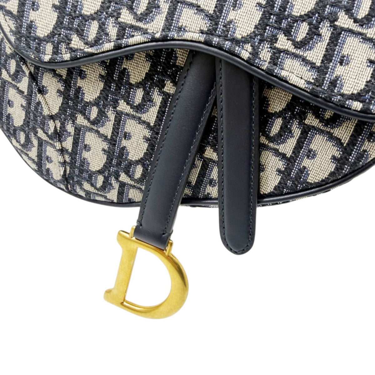 Christian Dior Navy Canvas Leather Handbag Saddle Bag (Pre-Owned)