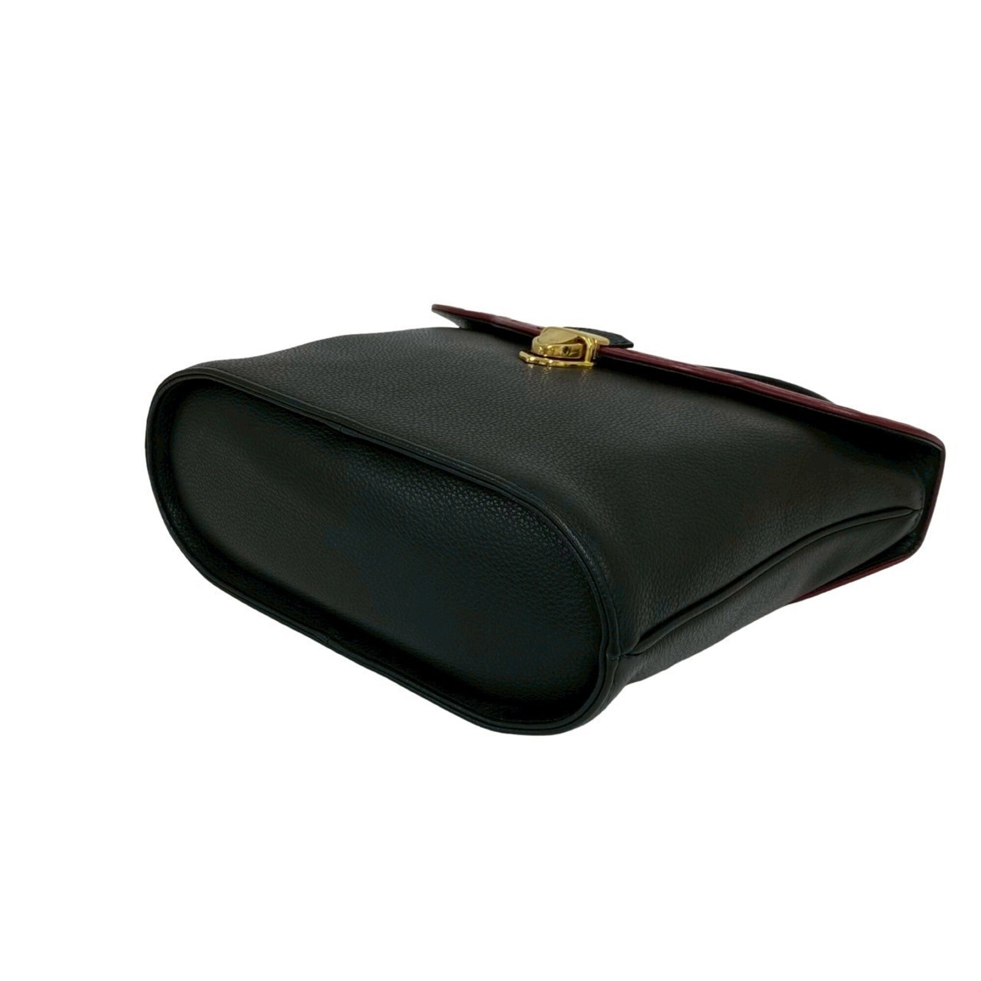 Yves Saint Laurent Black Red Color Leather Handbag Shoulder Bag (Pre-Owned)