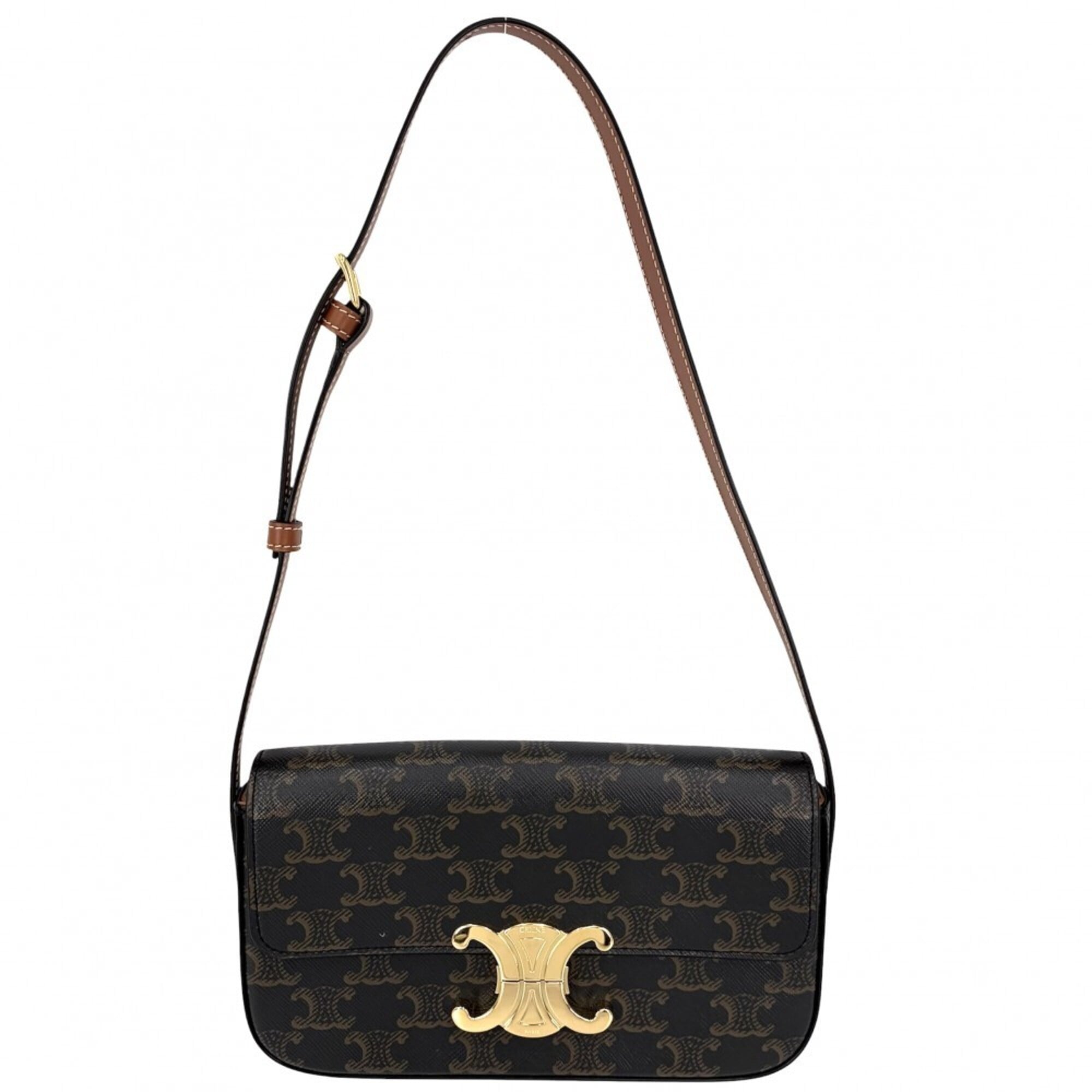 Celine Brown Coated Canvas Leather Shoulder Bag (Pre-Owned)