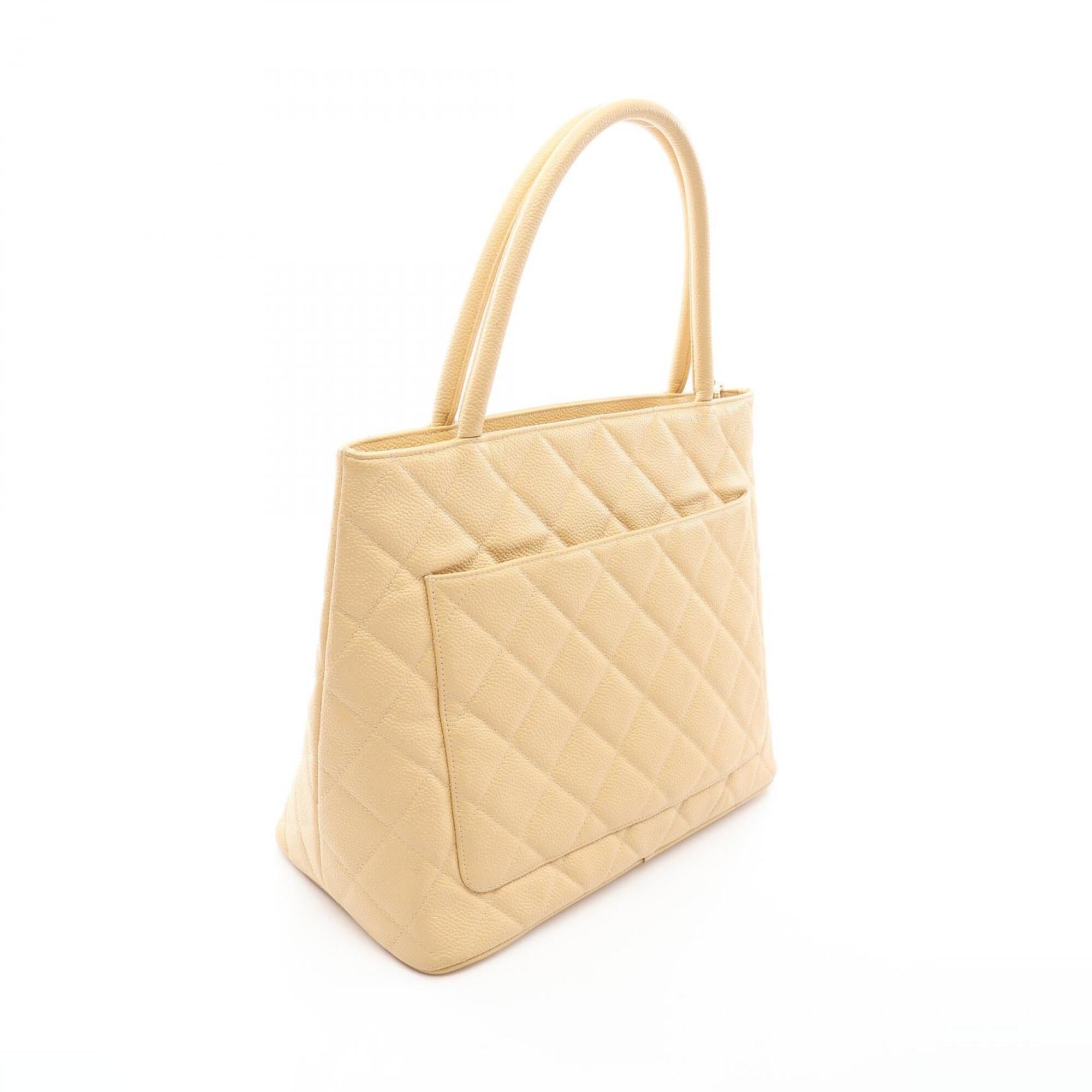 Chanel Beige Grained Calfskin Handbag Tote Bag (Pre-Owned)