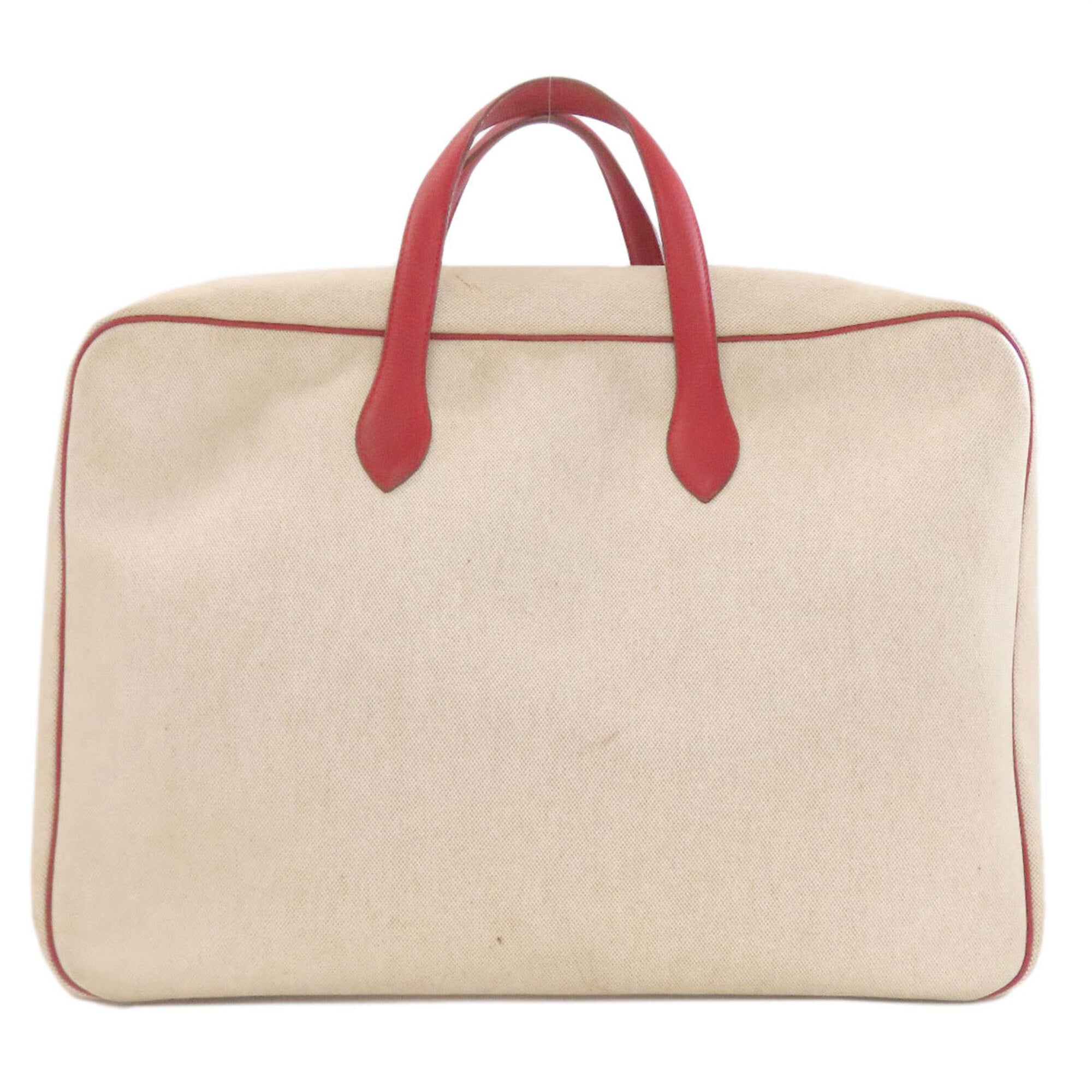 Hermes Natural Red Color Toile H Taurillon Clemence Leather Boston Bag (Pre-Owned)