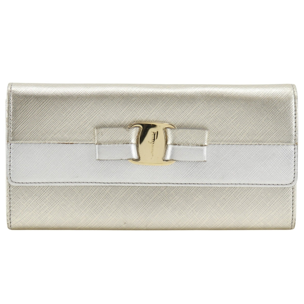 Salvatore Ferragamo Vara Silver Leather Long Wallet (Bi-Fold) (Pre-Owned)