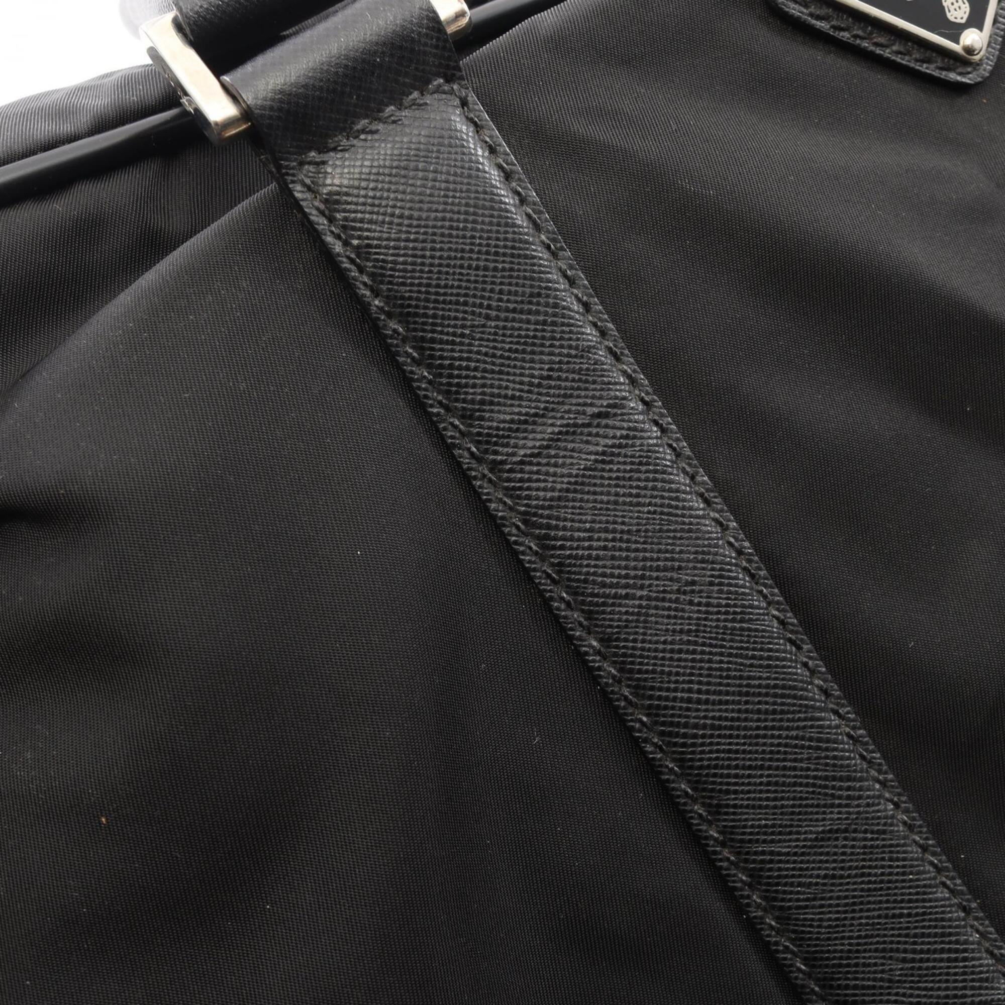 Prada Black Nylon Saffiano Triangle Boston Bag Handbag (Pre-Owned)
