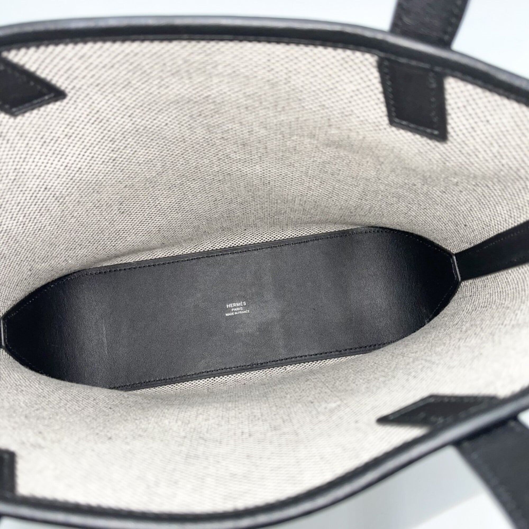 Hermes Beige Black Canvas Leather Handbag Shoulder Bag (Pre-Owned)