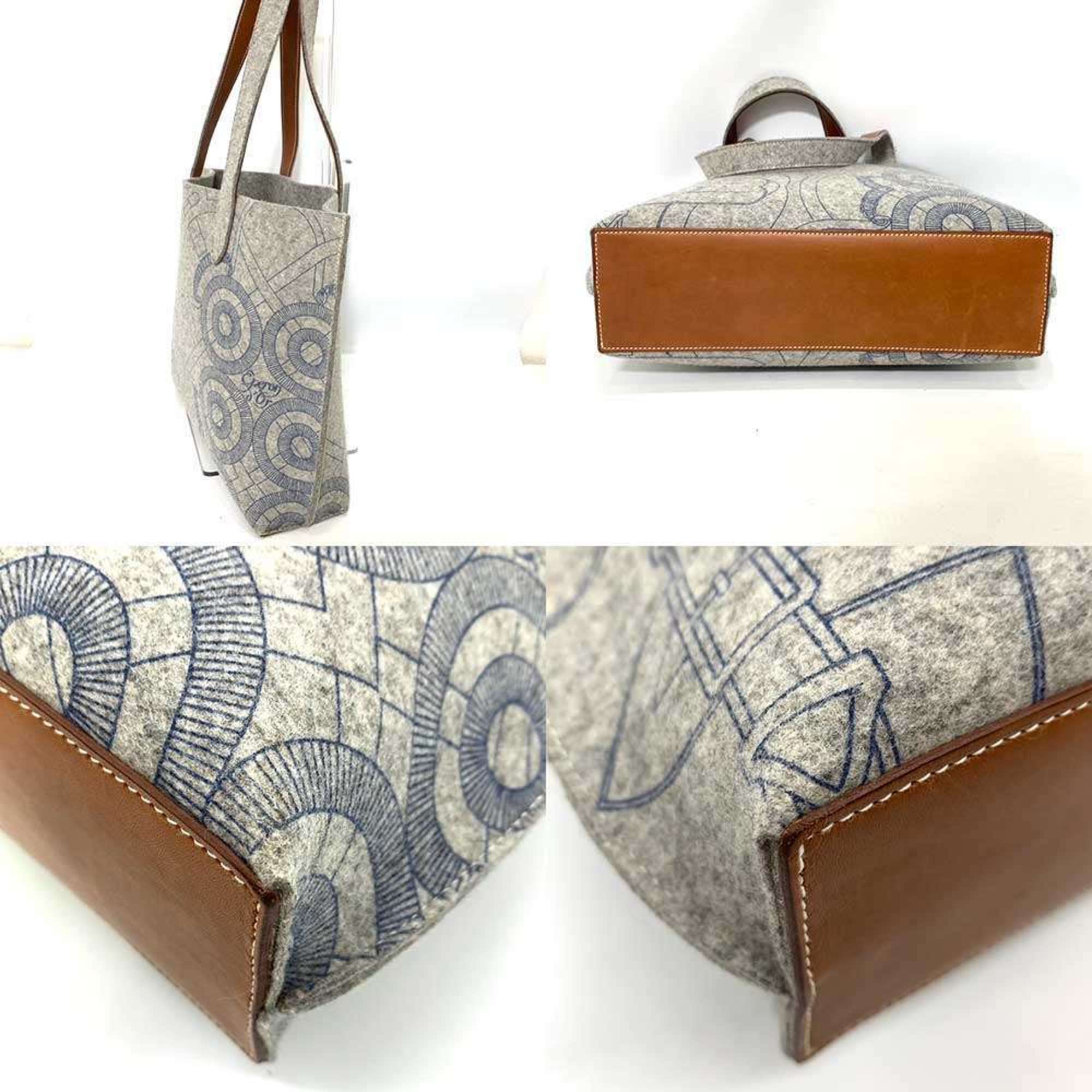 Hermes Karimi Gray Felt Leather Tote Bag (Pre-Owned)