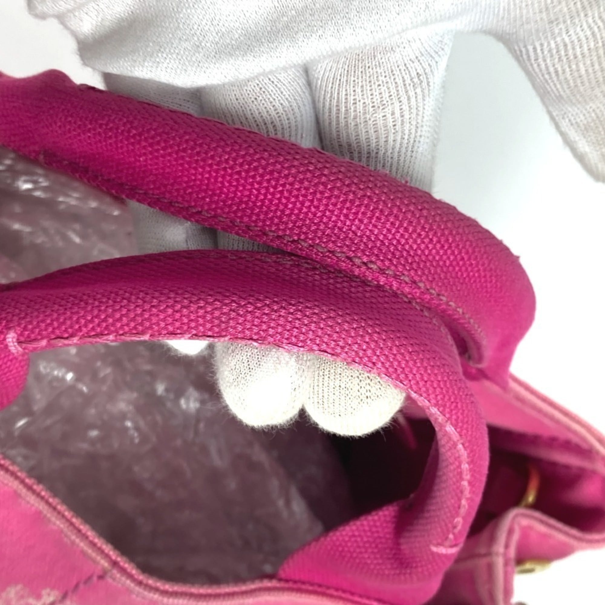 Prada Pink White Canvas Handbag Tote Bag (Pre-Owned)
