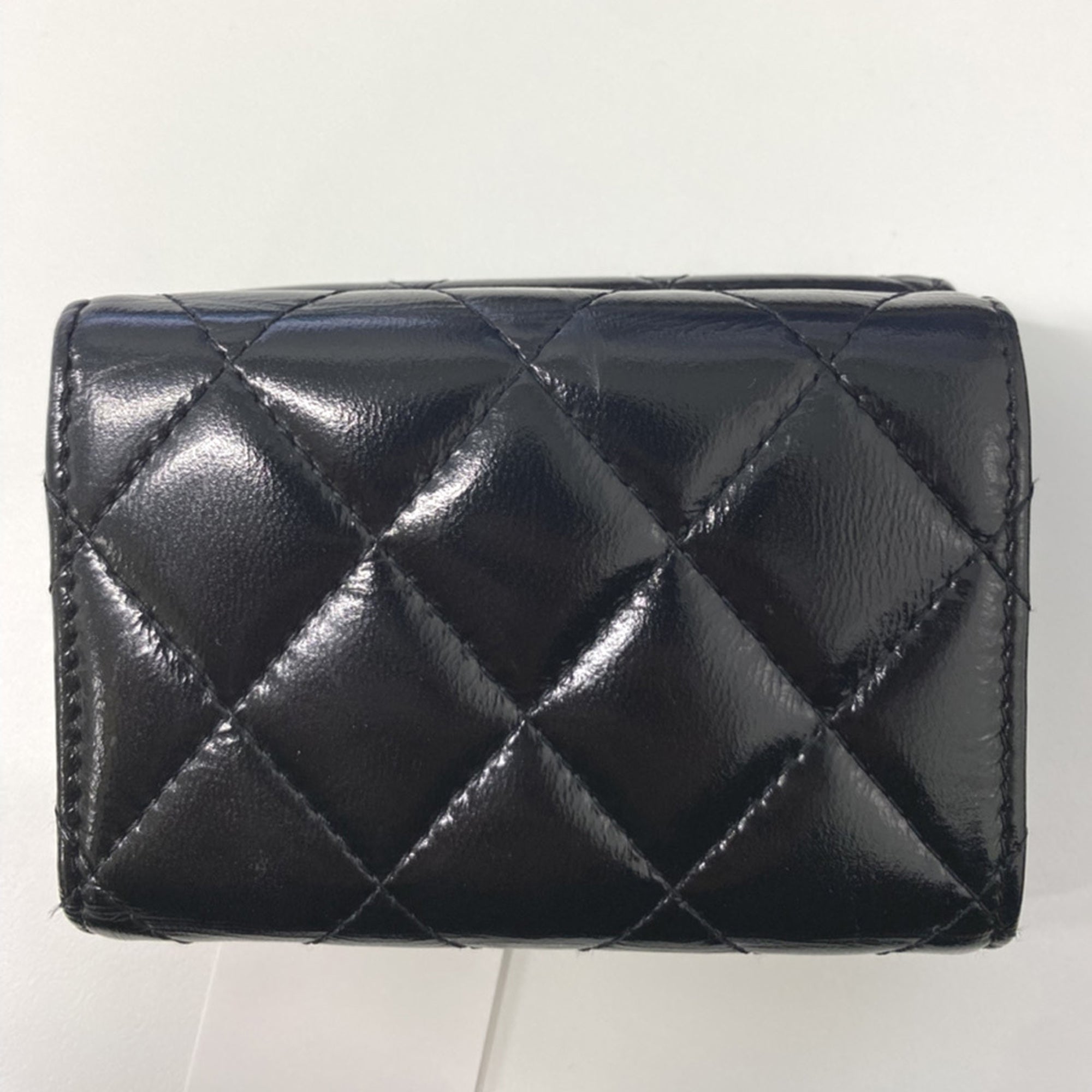 Chanel Matelasse Gold Black Leather Wallet (Tri-Fold) (Pre-Owned)