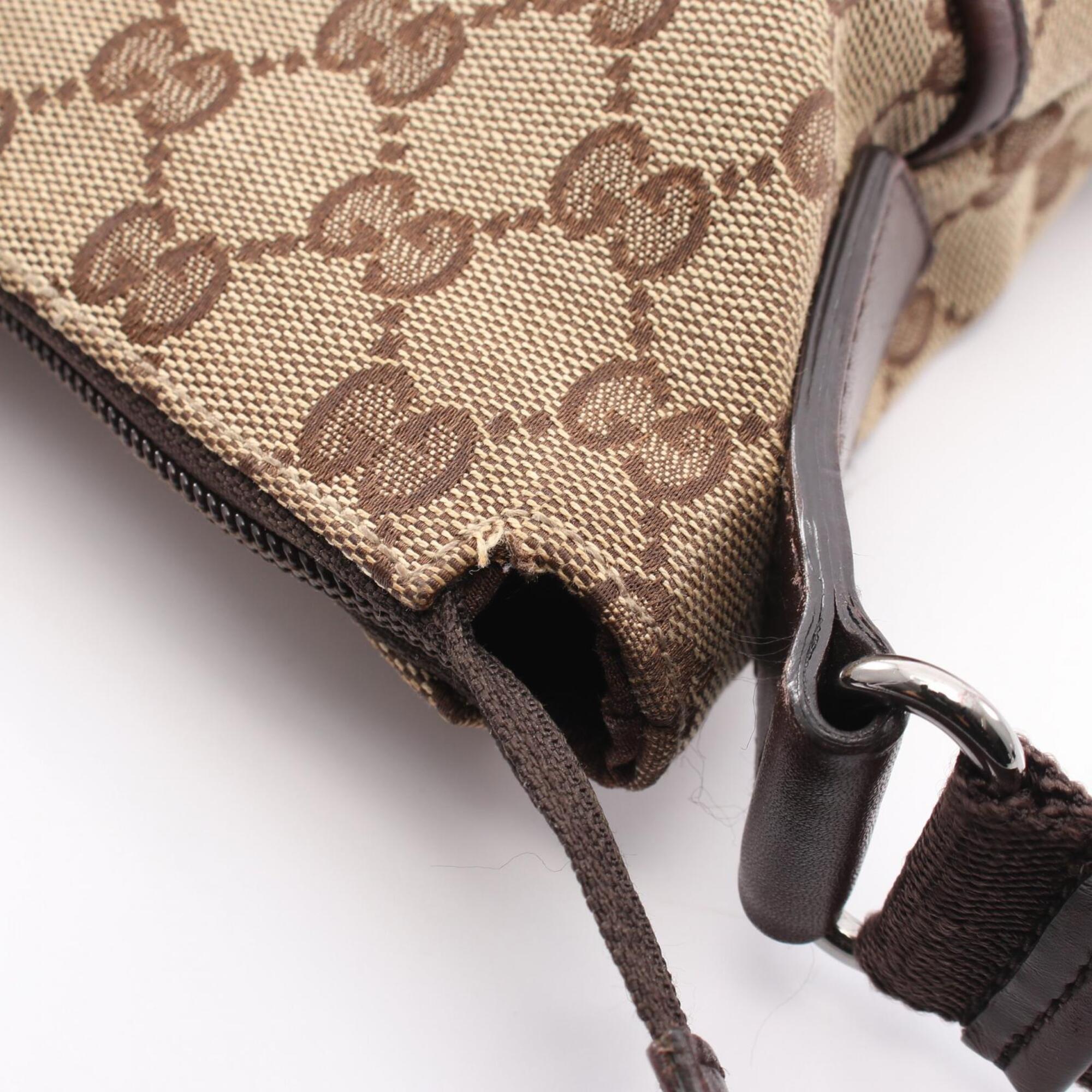 Gucci Beige Brown Canvas Leather Shoulder Bag (Pre-Owned)
