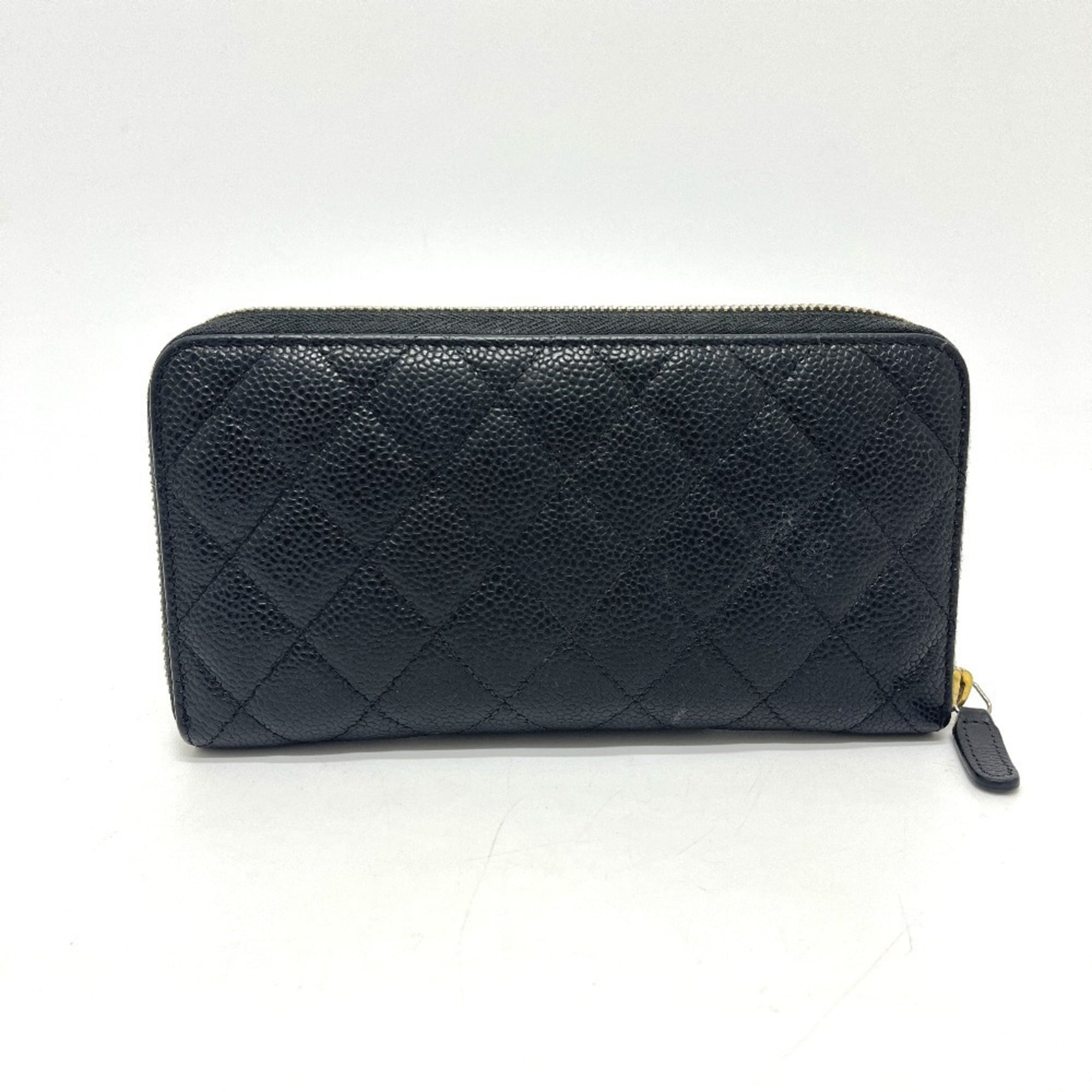 Chanel Black Grained Calfskin Long Wallet (Bi-Fold) (Pre-Owned)