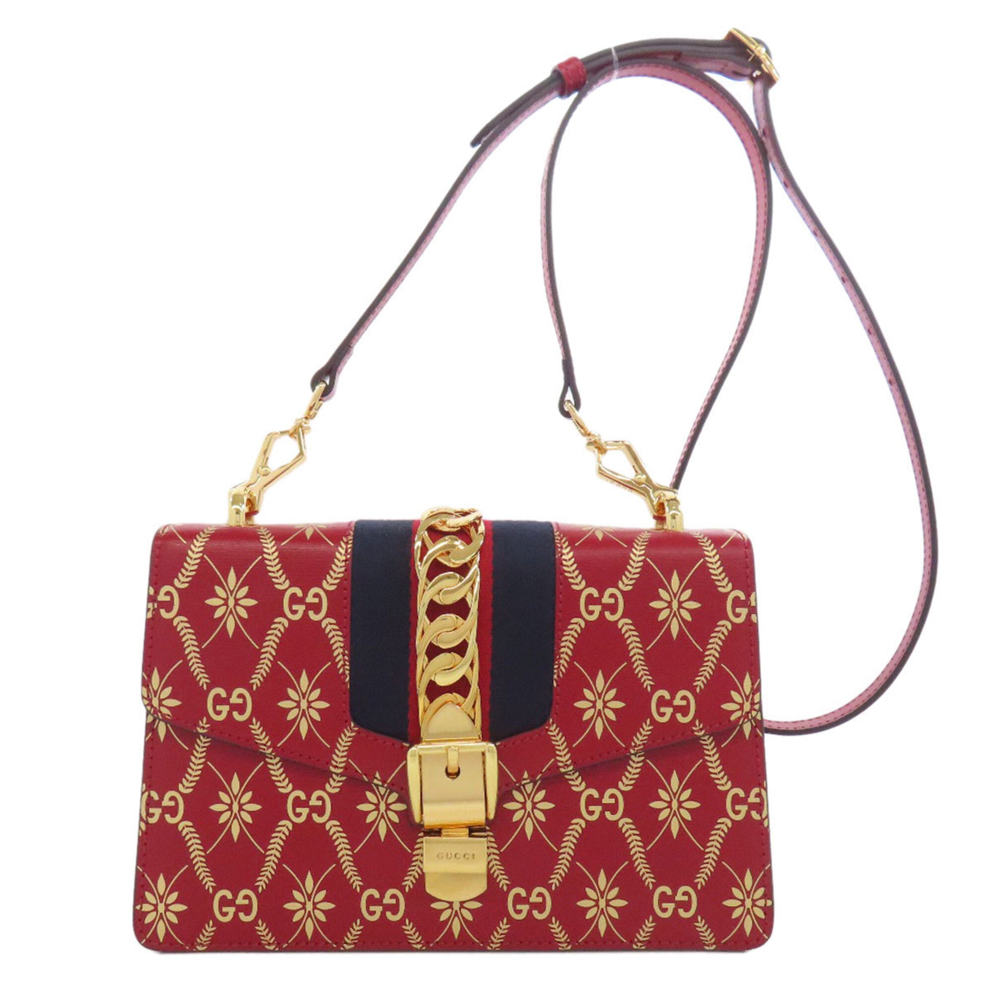 Gucci Red Color Leather Shoulder Bag (Pre-Owned)