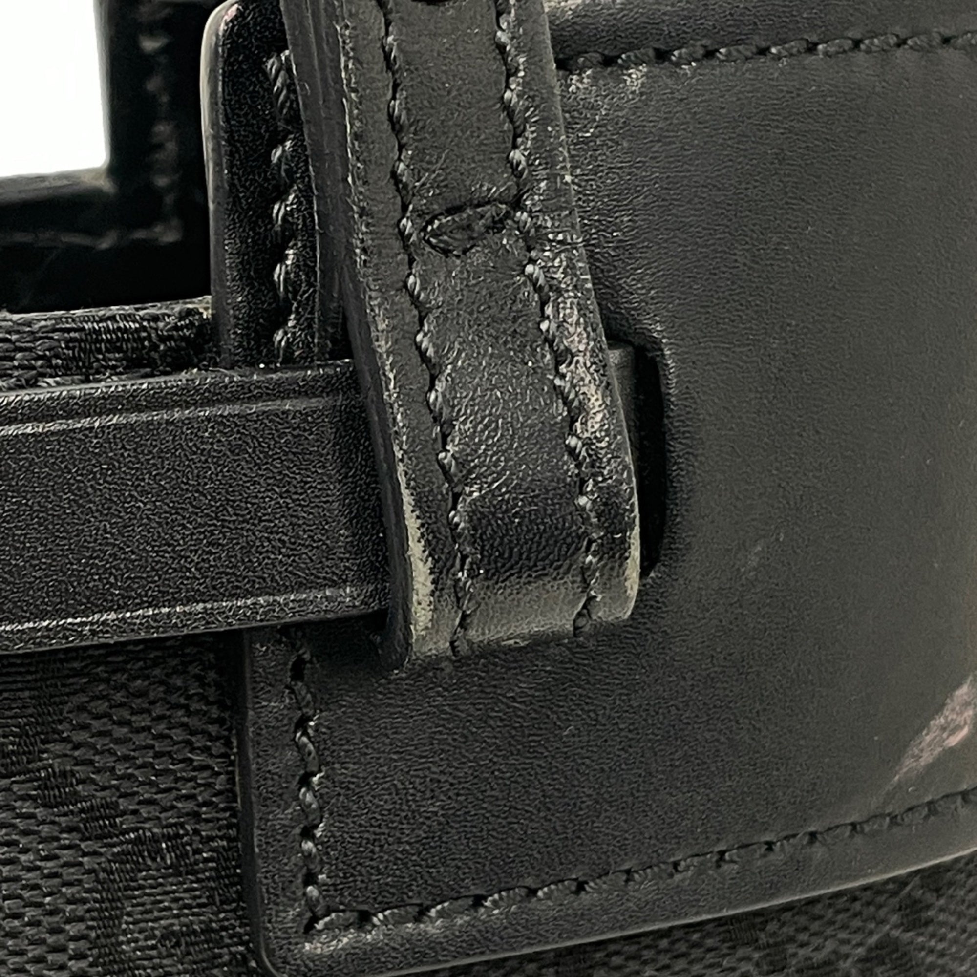 Gucci Gg Canvas Black Gg Canvas Leather Tote Bag (Pre-Owned)