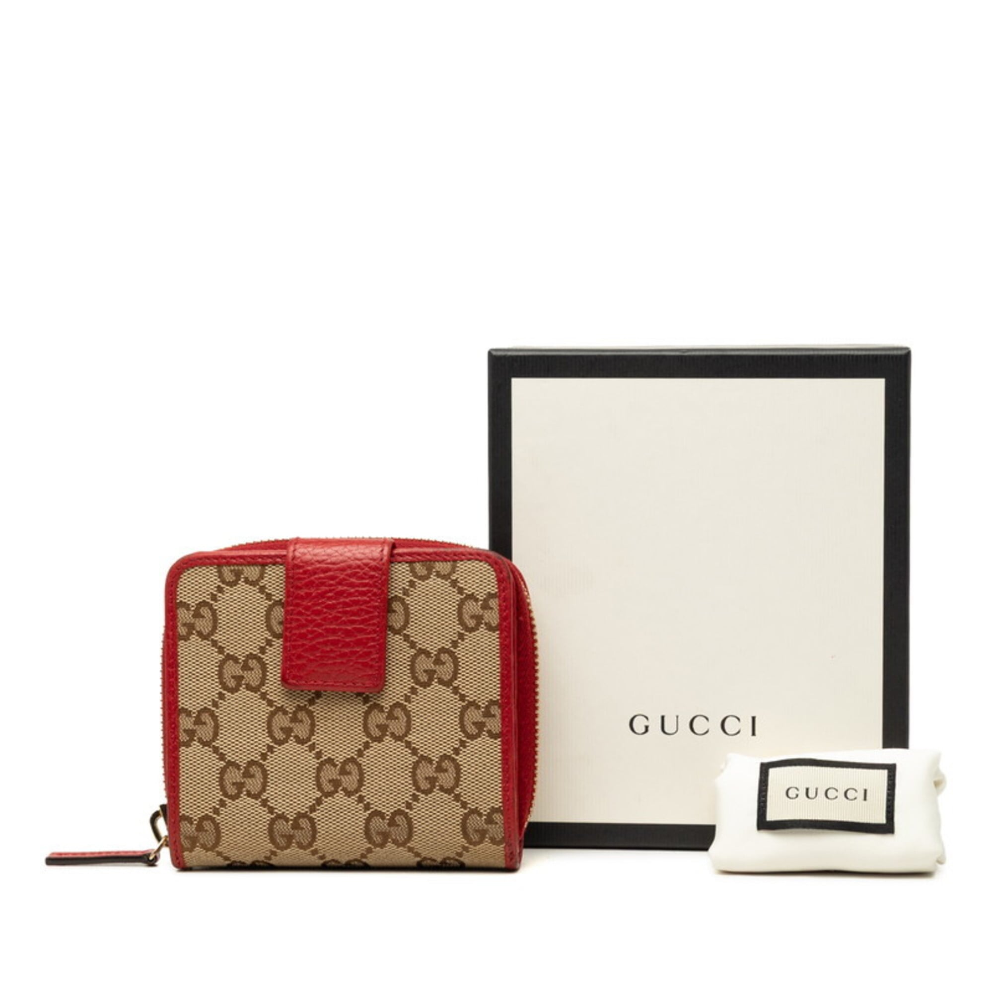 Gucci Beige Red Color Canvas Leather Wallet (Bi-Fold) (Pre-Owned)